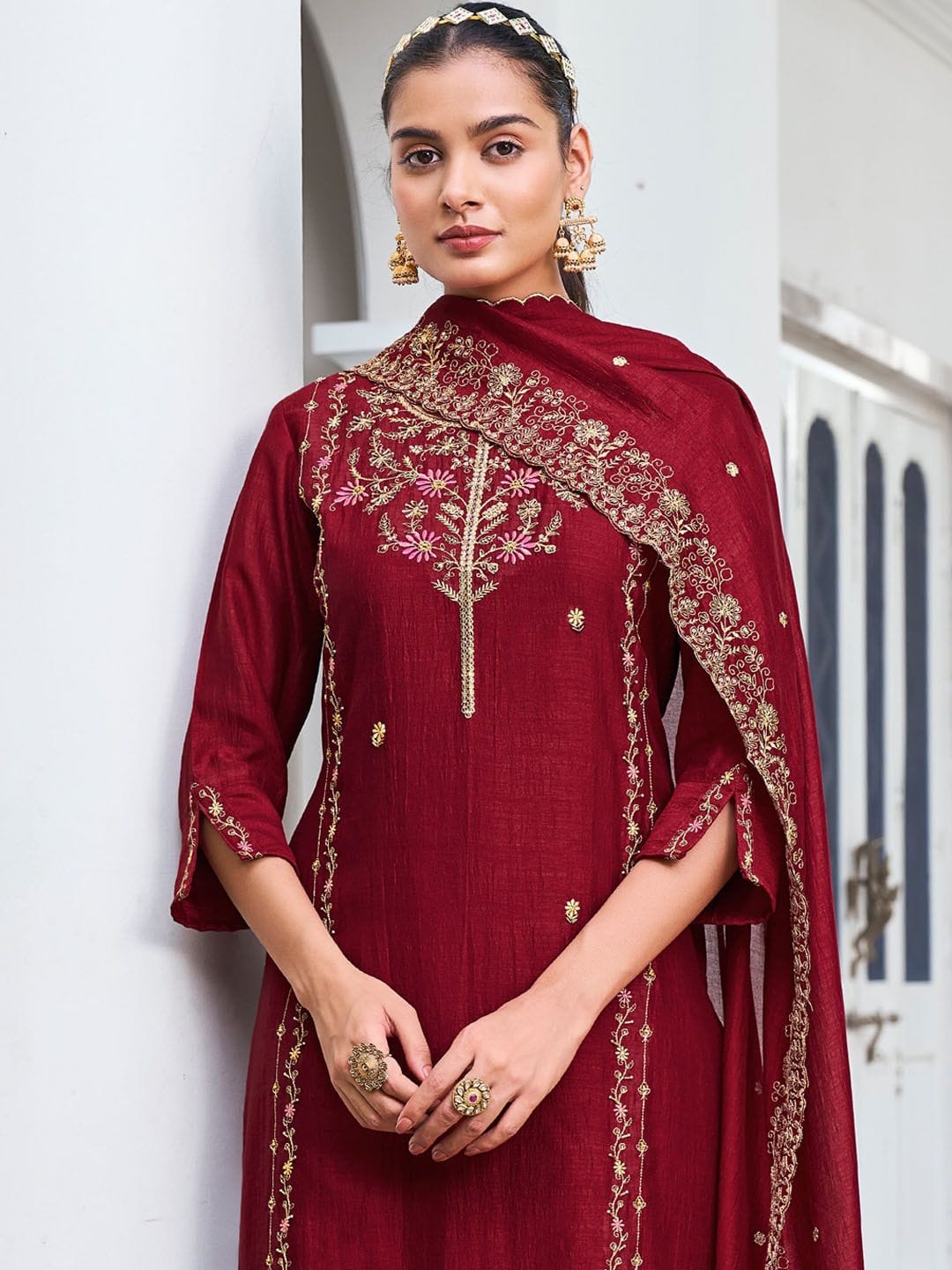 Latest Designer Vichitra Silk Kurti Collection with Embroidered Dupatta