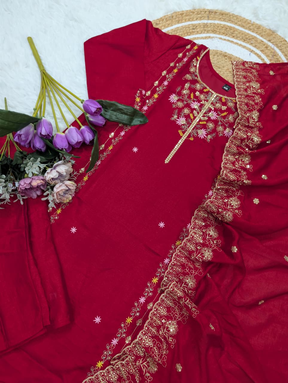 Latest Designer Vichitra Silk Kurti Collection with Embroidered Dupatta