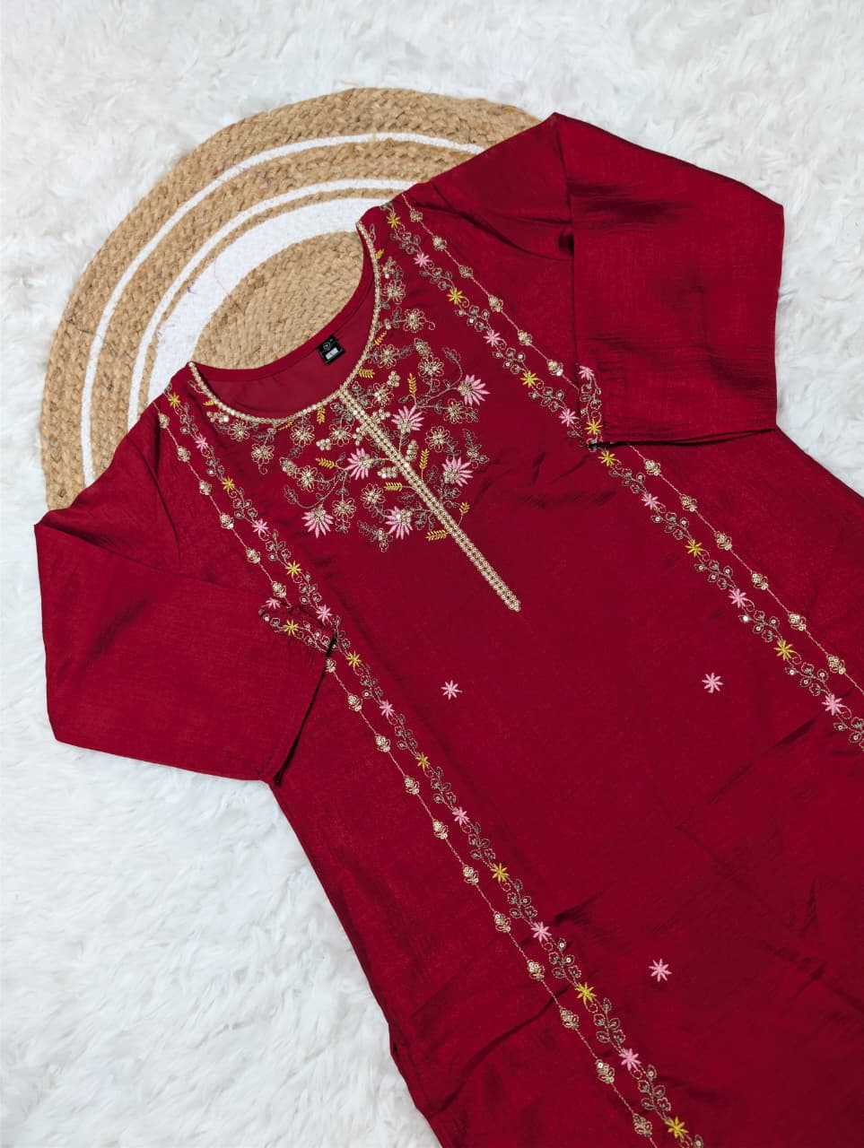 Latest Designer Vichitra Silk Kurti Collection with Embroidered Dupatta