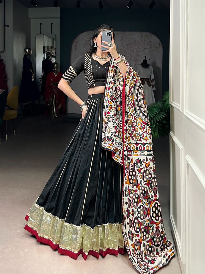 Women’s Pure Chanderi Lehenga Choli Set with Zari Weaving & Tasar Silk Dupatta