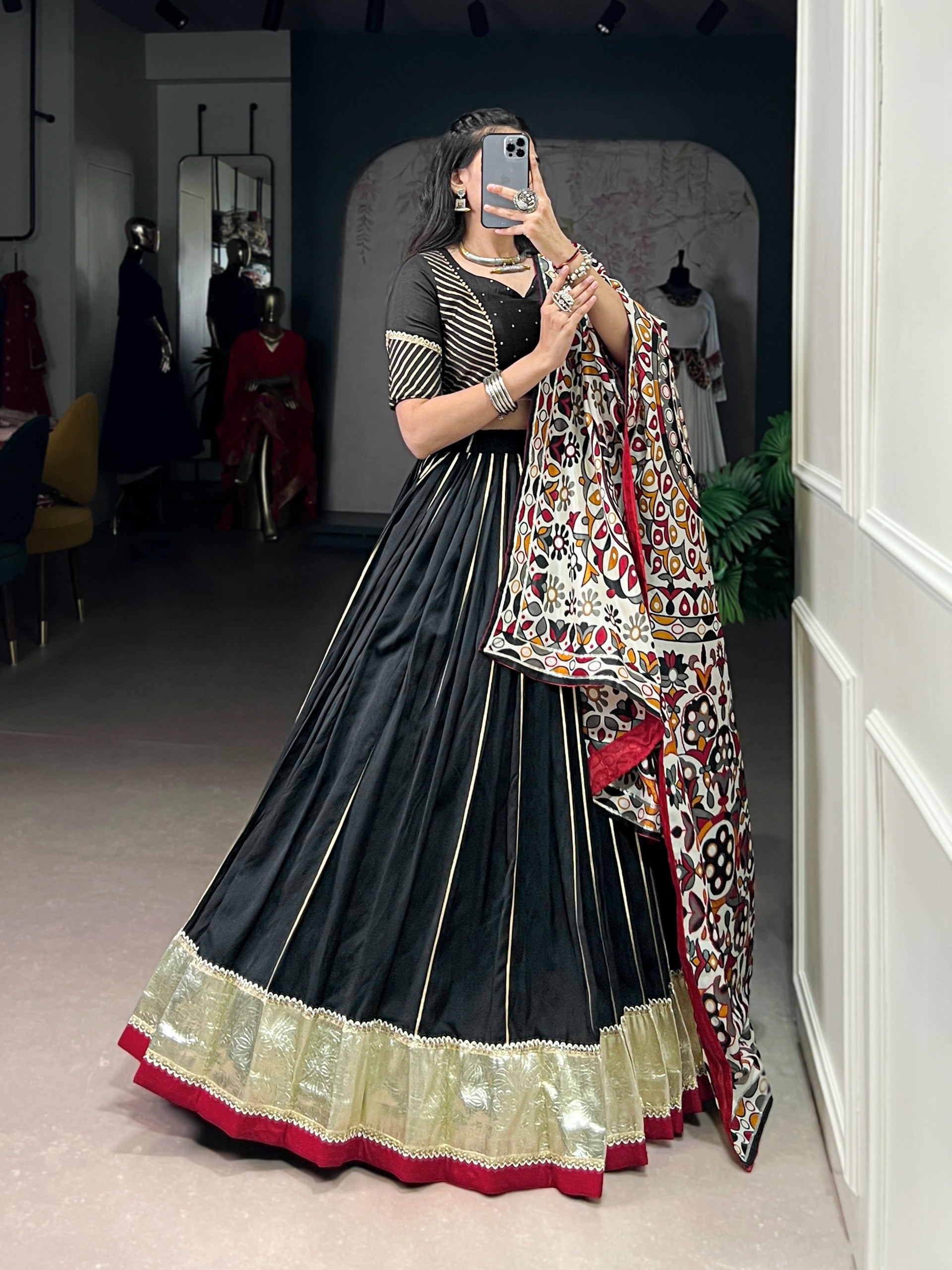 Women’s Pure Chanderi Lehenga Choli Set with Zari Weaving & Tasar Silk Dupatta