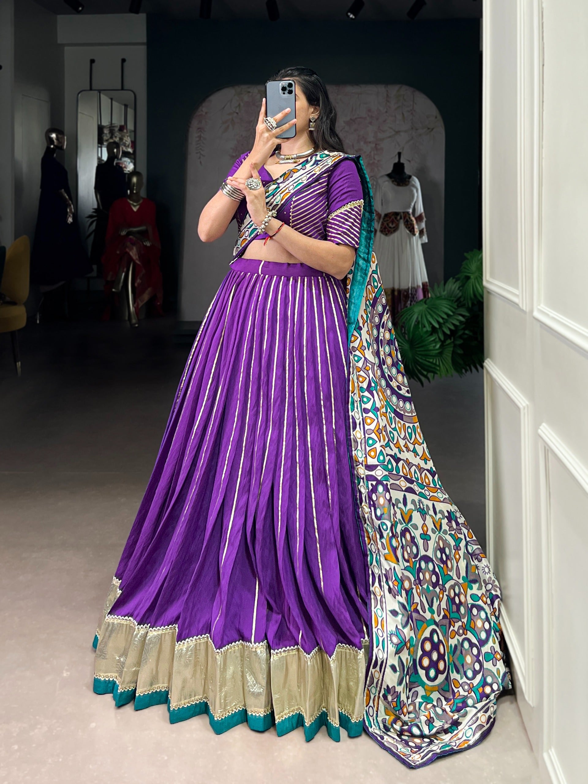 Women’s Pure Chanderi Lehenga Choli Set with Zari Weaving & Tasar Silk Dupatta