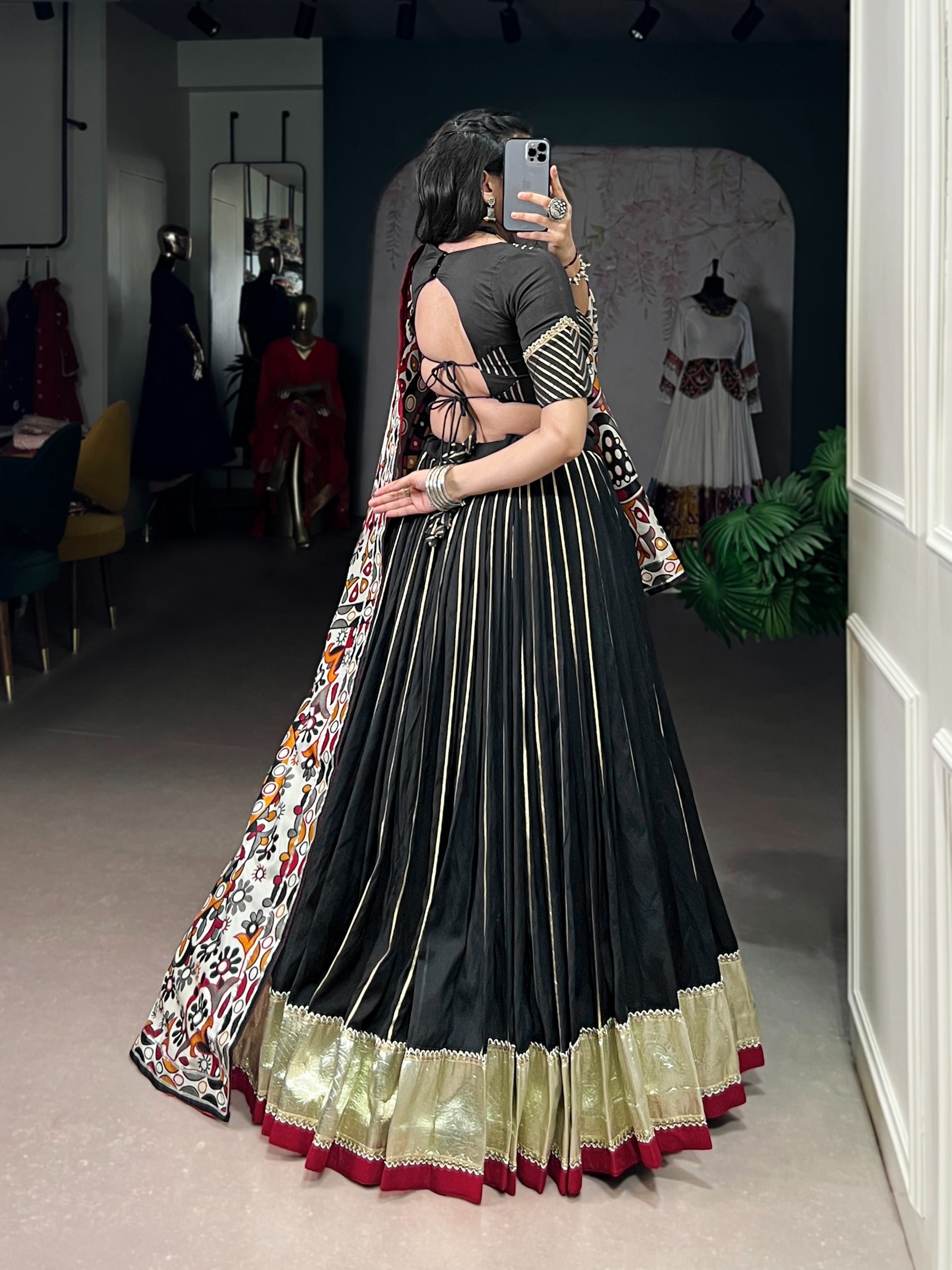 Women’s Pure Chanderi Lehenga Choli Set with Zari Weaving & Tasar Silk Dupatta