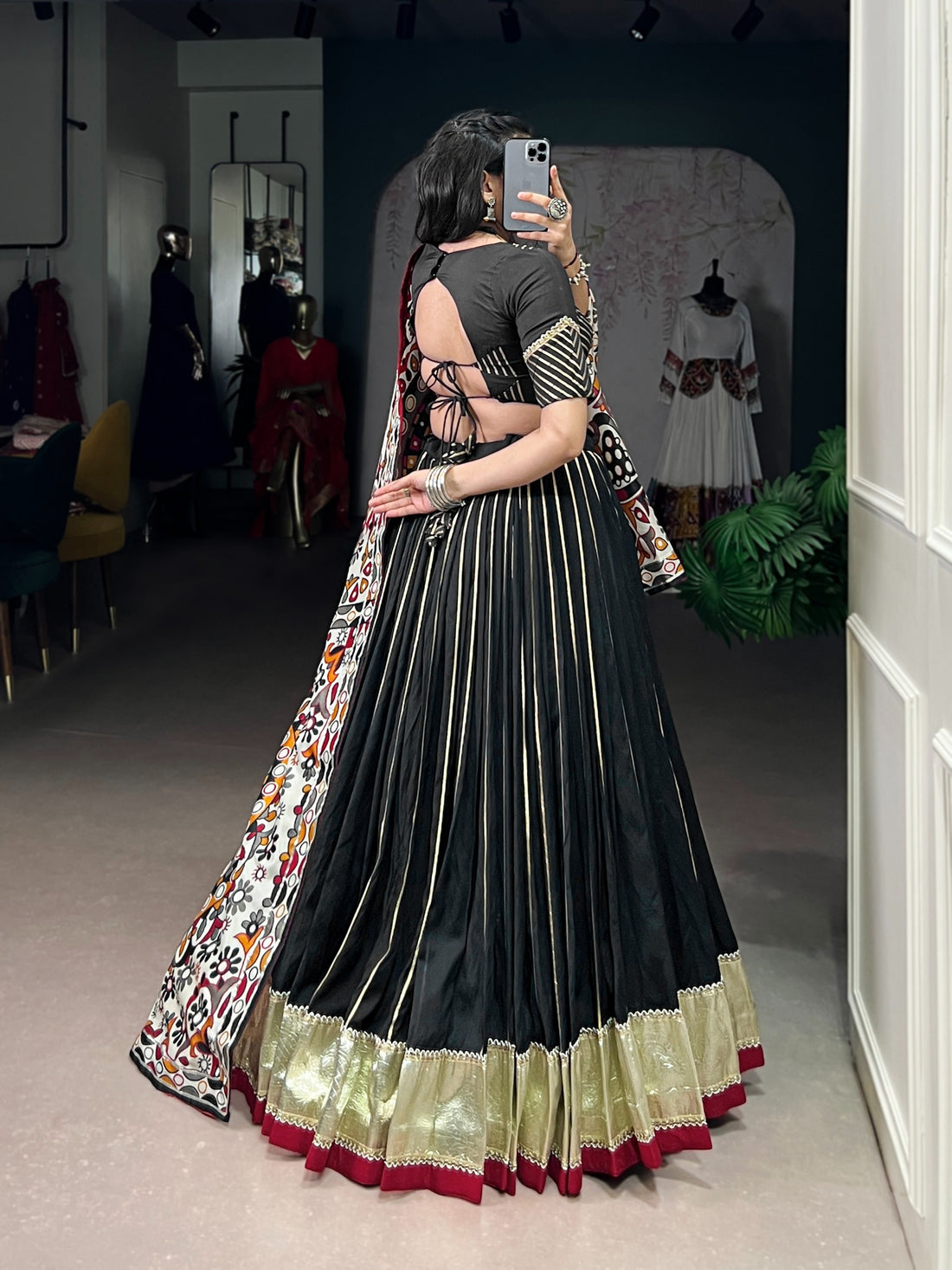 Women’s Pure Chanderi Lehenga Choli Set with Zari Weaving & Tasar Silk Dupatta