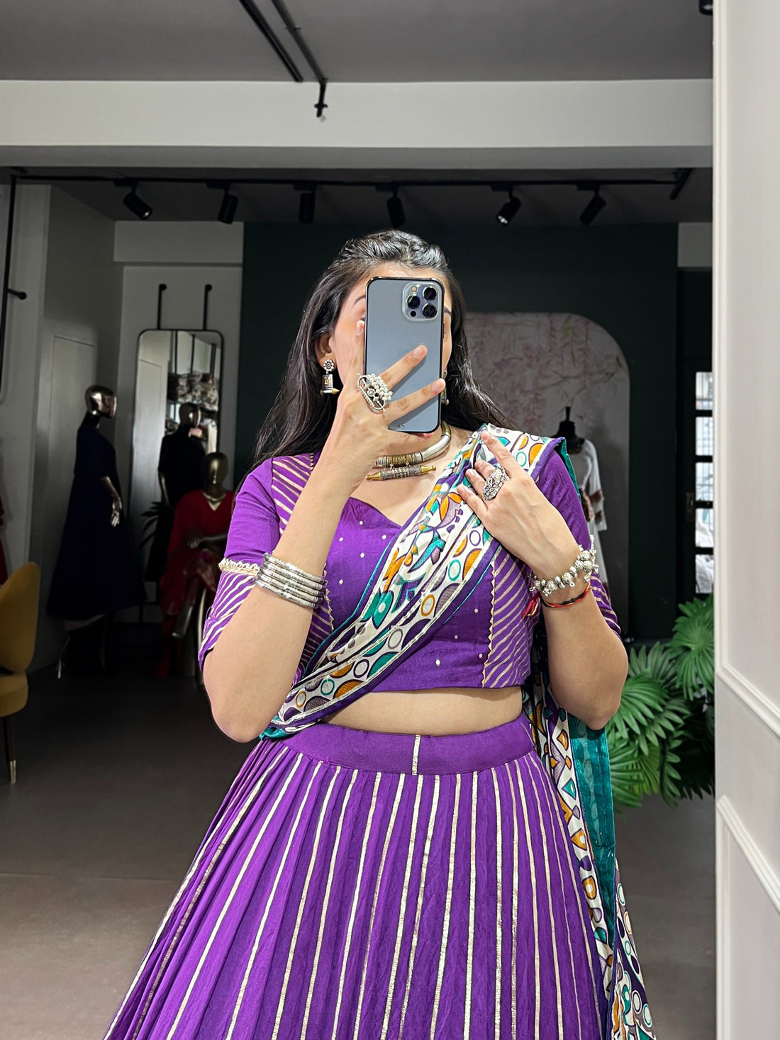 Women’s Pure Chanderi Lehenga Choli Set with Zari Weaving & Tasar Silk Dupatta