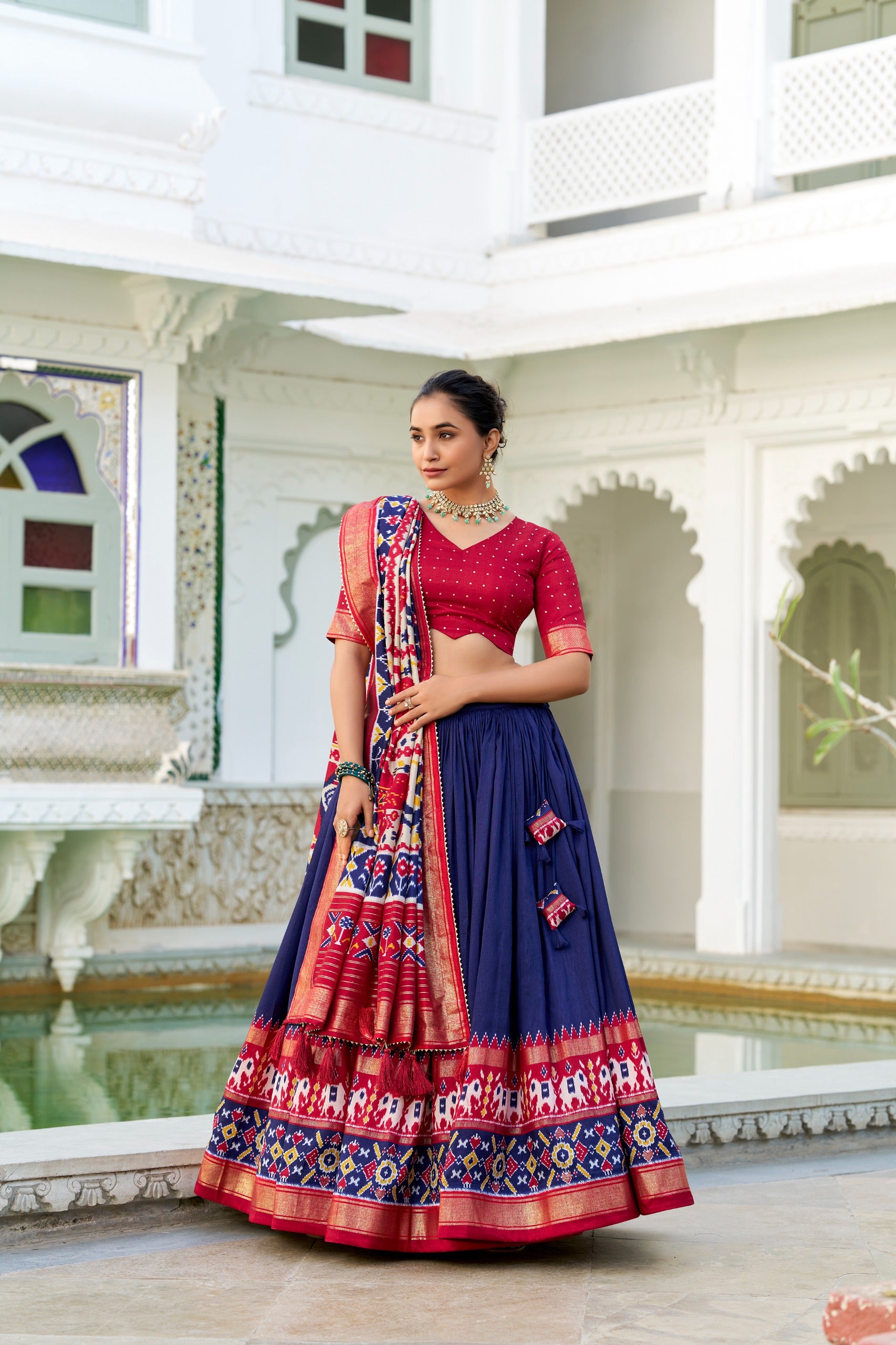 Traditional Patola Print Lehenga with Heavy Tassels