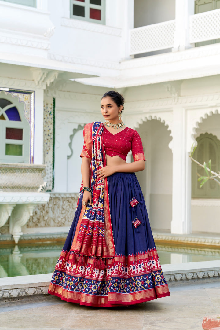Traditional Patola Print Lehenga with Heavy Tassels SurMira Fashion