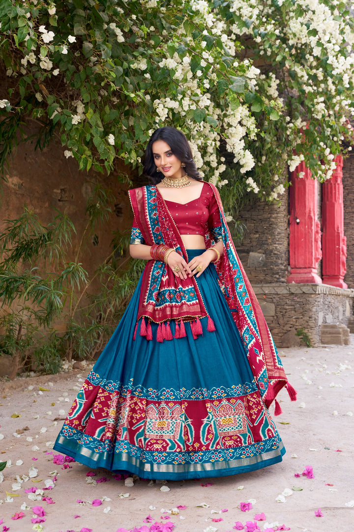 Fstive Wear Patola Print Lehenga with Gotta Patti Dupatta SurMira Fashion