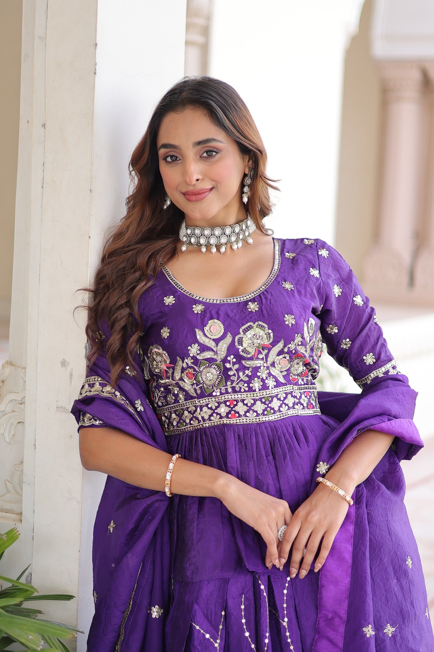 Women’s Purpule Crush Lehenga Choli Set with Multi Thread Zari Sequins Embroidery SurMira Fashion