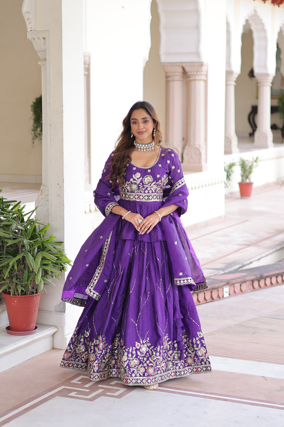 Women’s Purpule Crush Lehenga Choli Set with Multi Thread Zari Sequins Embroidery SurMira Fashion