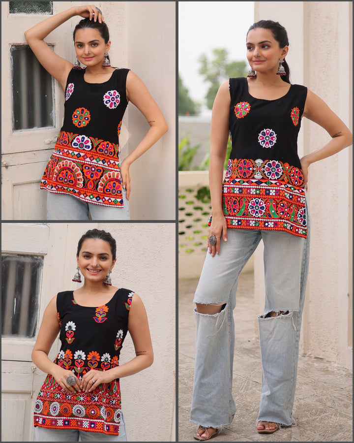 Women’s Georgette Kutchi Gamthi Embroidered Sleeveless Top SurMira Fashion