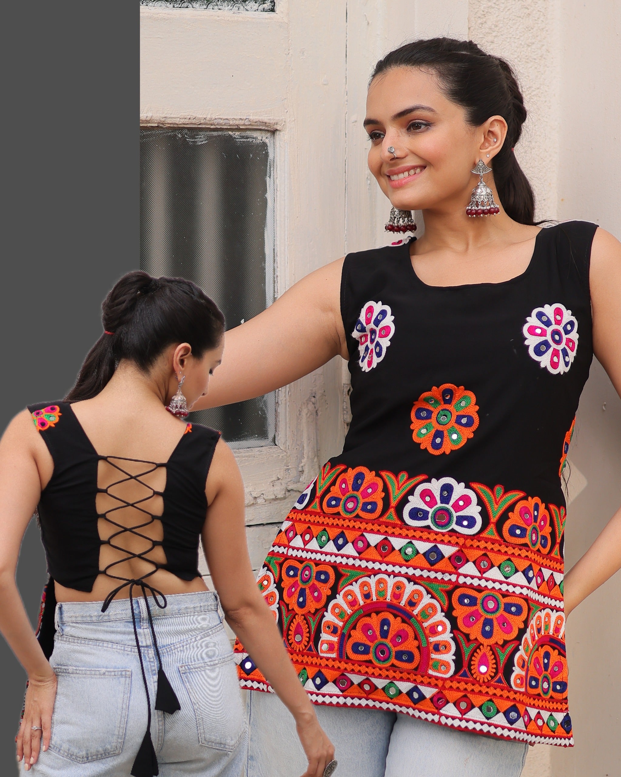 Women’s Georgette Kutchi Gamthi Embroidered Sleeveless Top SurMira Fashion