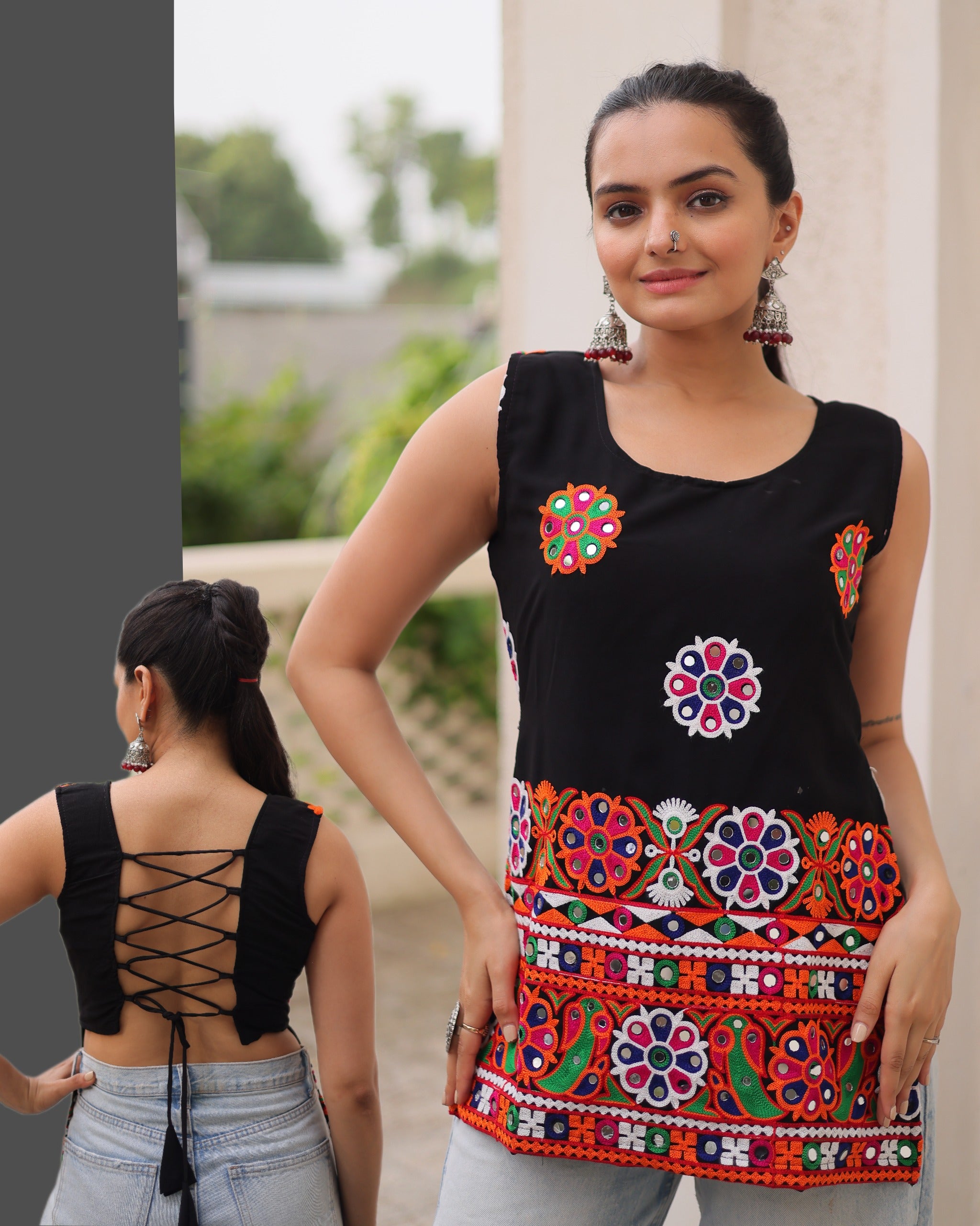 Women’s Georgette Kutchi Gamthi Embroidered Sleeveless Top SurMira Fashion