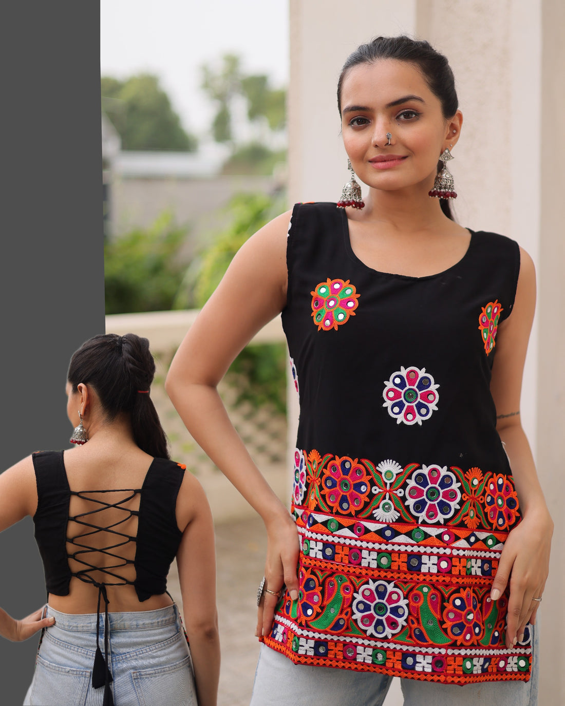 Women’s Georgette Kutchi Gamthi Embroidered Sleeveless Top SurMira Fashion