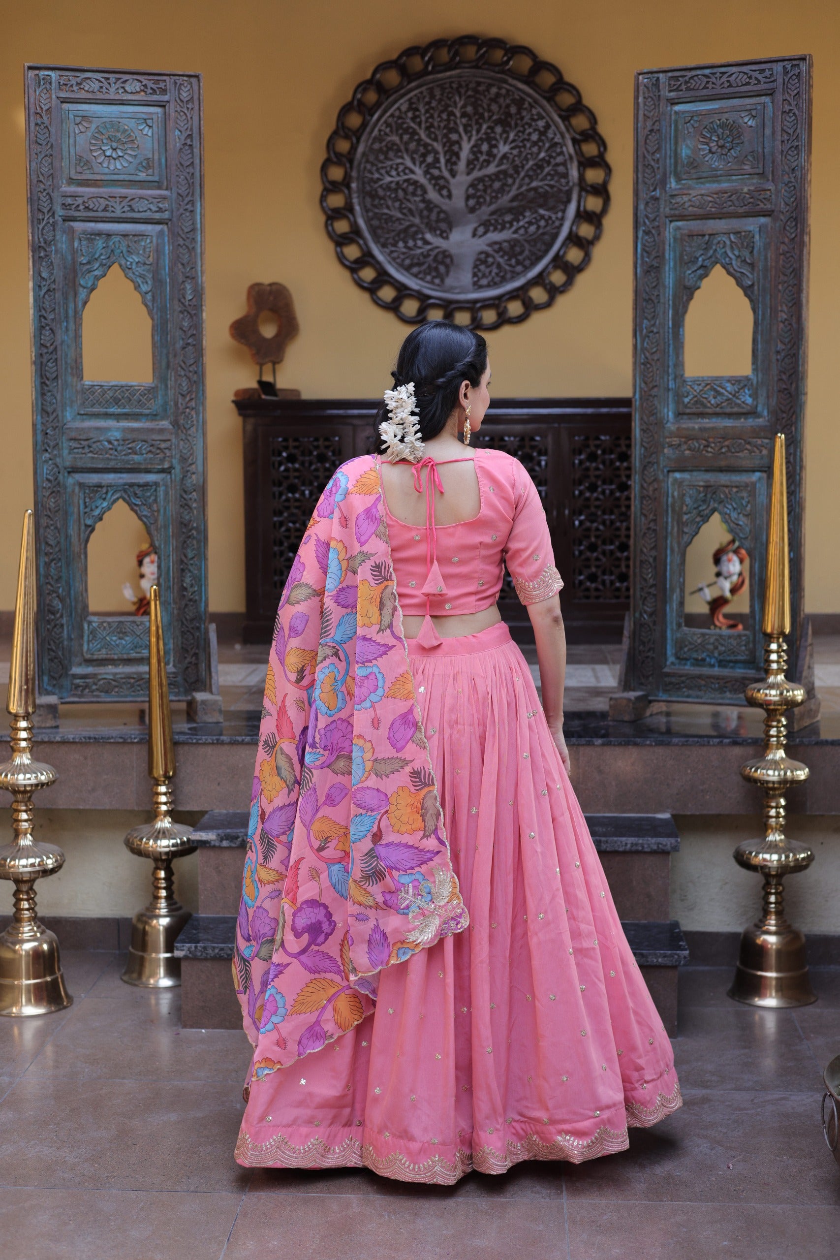 Women’s Cosmos Silk Lehenga Choli Set with Zari Sequins Embroidery & Printed Tabby Silk Dupatta SurMira Fashion