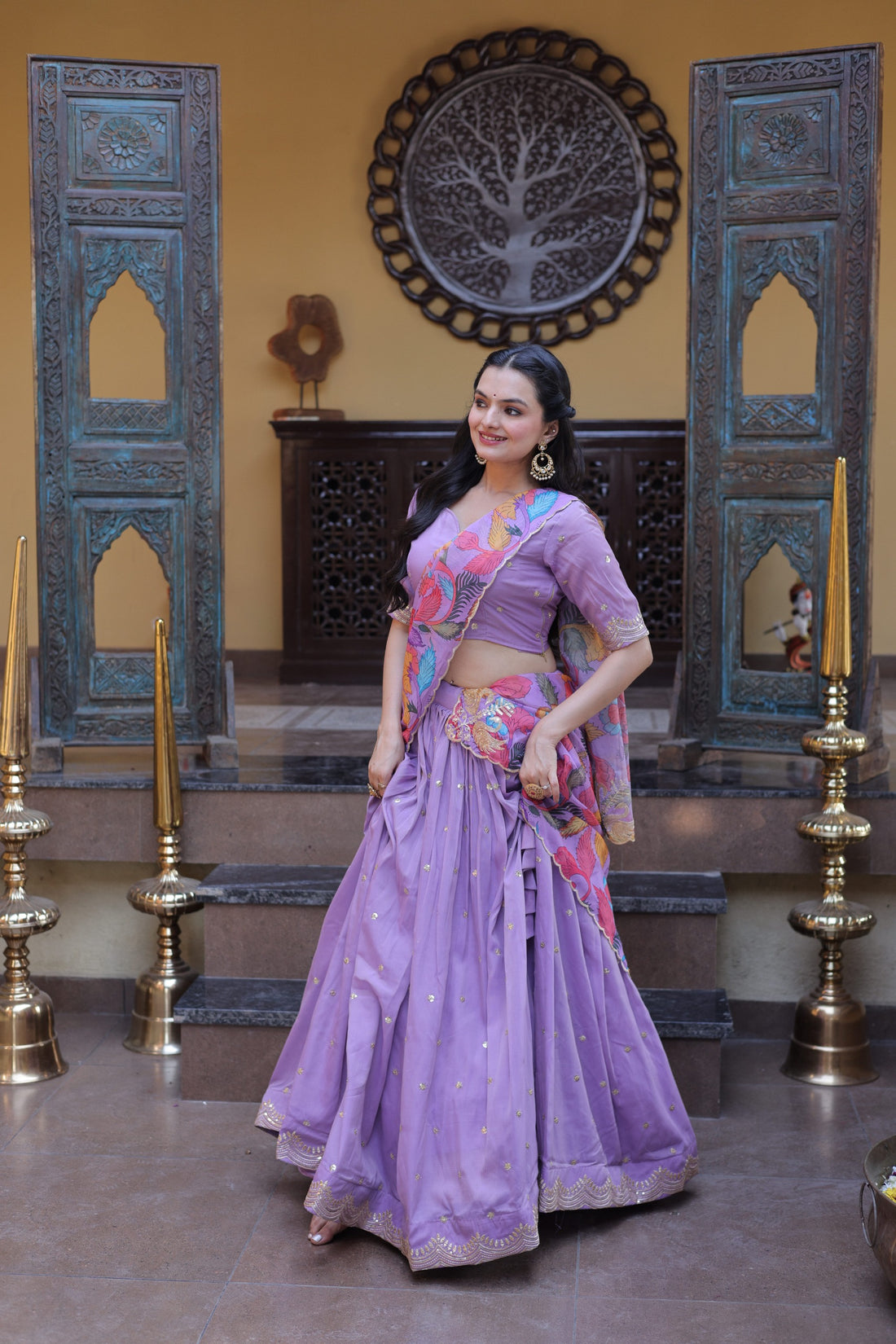 Women’s Cosmos Silk Lehenga Choli Set with Zari Sequins Embroidery & Printed Tabby Silk Dupatta SurMira Fashion