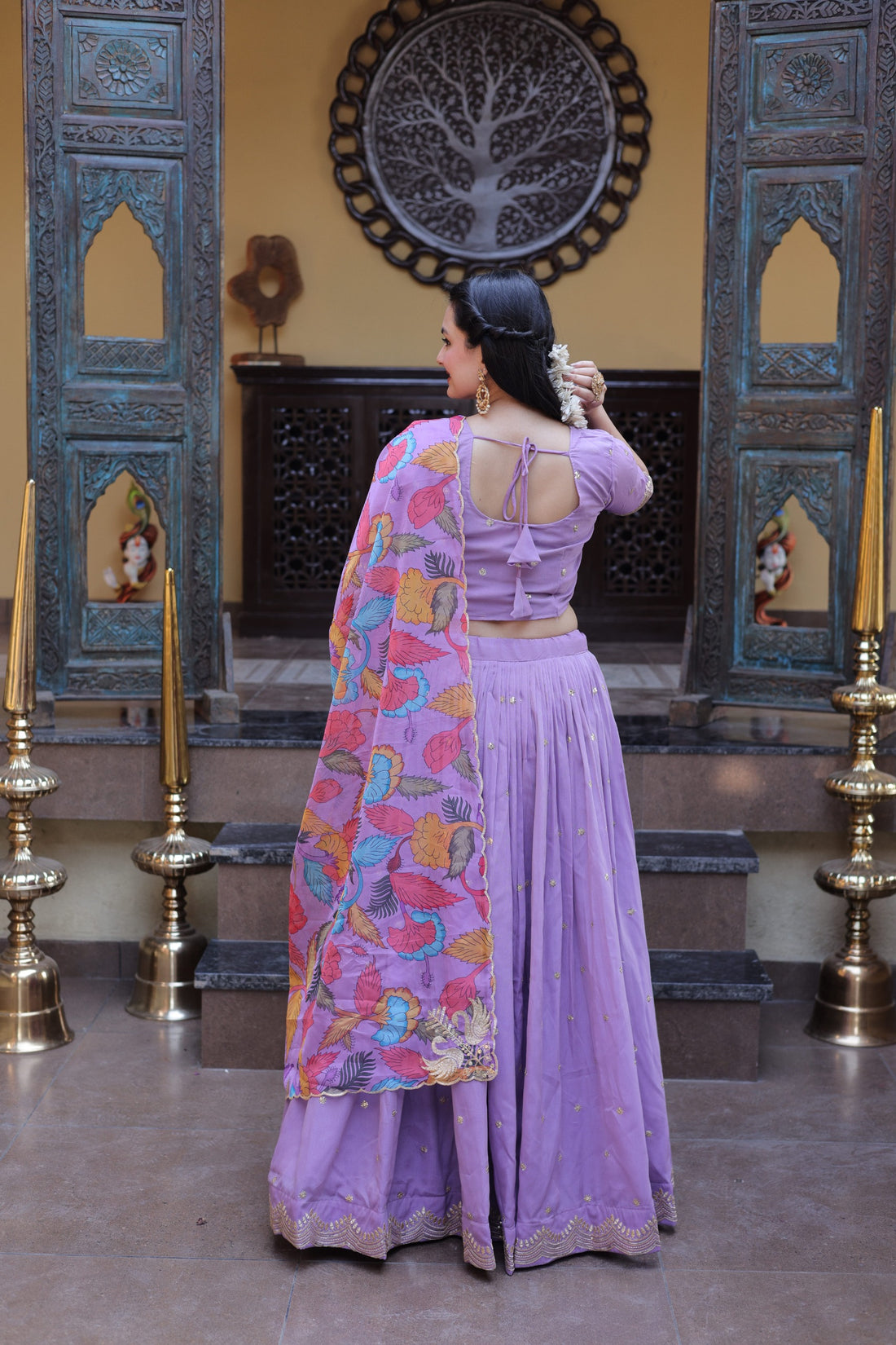 Women’s Cosmos Silk Lehenga Choli Set with Zari Sequins Embroidery & Printed Tabby Silk Dupatta SurMira Fashion