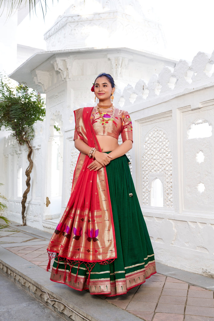 Women’s Vichitra Silk Lehenga Choli Set with Paithani Jacquard Dupatta & Zari Weaving SurMira Fashion