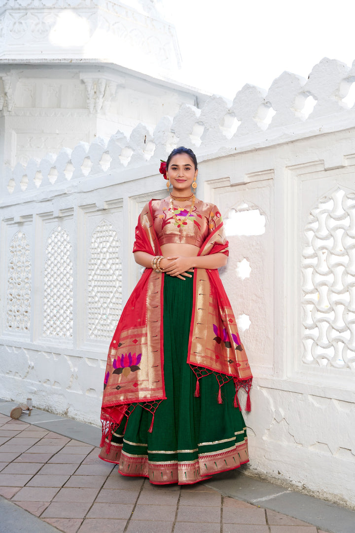 Women’s Vichitra Silk Lehenga Choli Set with Paithani Jacquard Dupatta & Zari Weaving SurMira Fashion