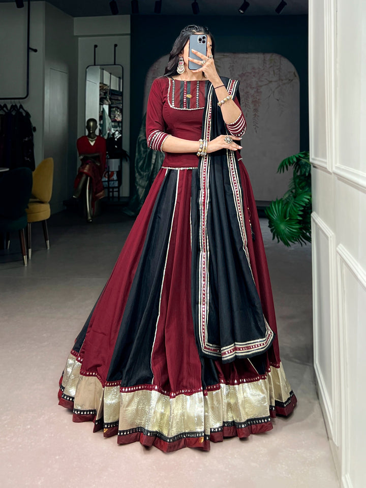 Women’s Chinon Lehenga Choli Set with Real Mirror Lace & Embossed Designer Lace SurMira Fashion