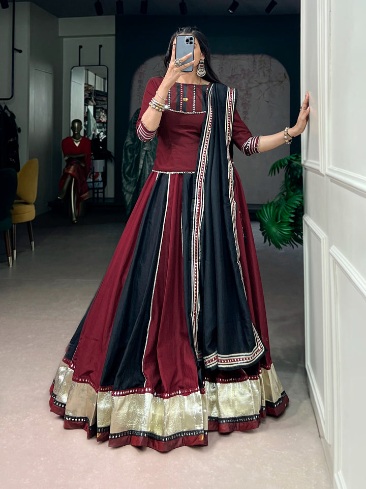 Women’s Chinon Lehenga Choli Set with Real Mirror Lace & Embossed Designer Lace SurMira Fashion