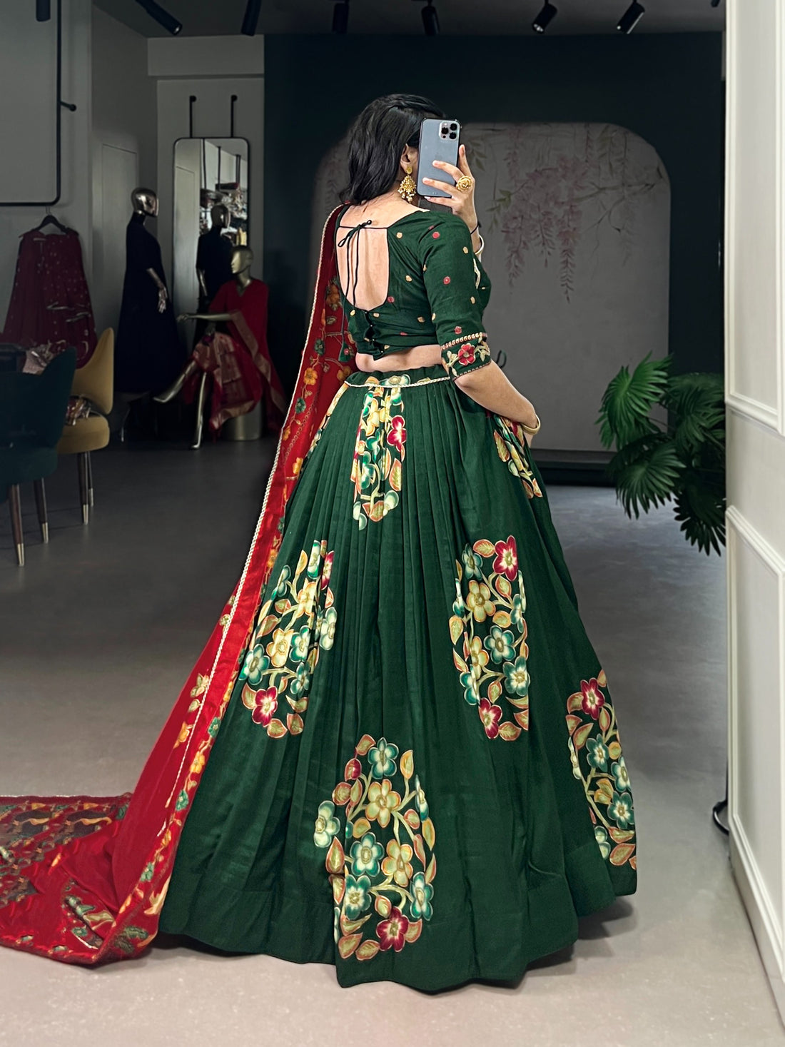 Women’s Tasar Silk Lehenga Choli Set with Foil Print & Gotta Patti Dupatta SurMira Fashion
