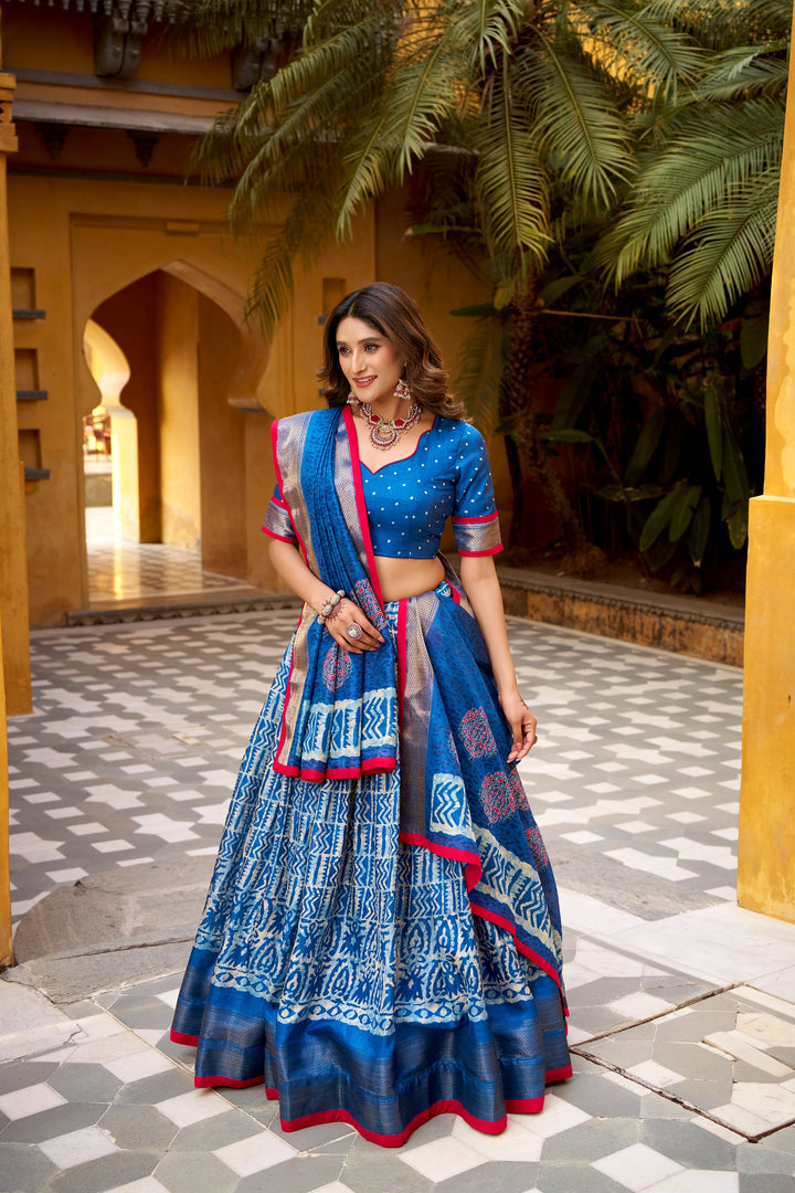 Traditional Dola Silk Lehenga with Batik Print SurMira Fashion