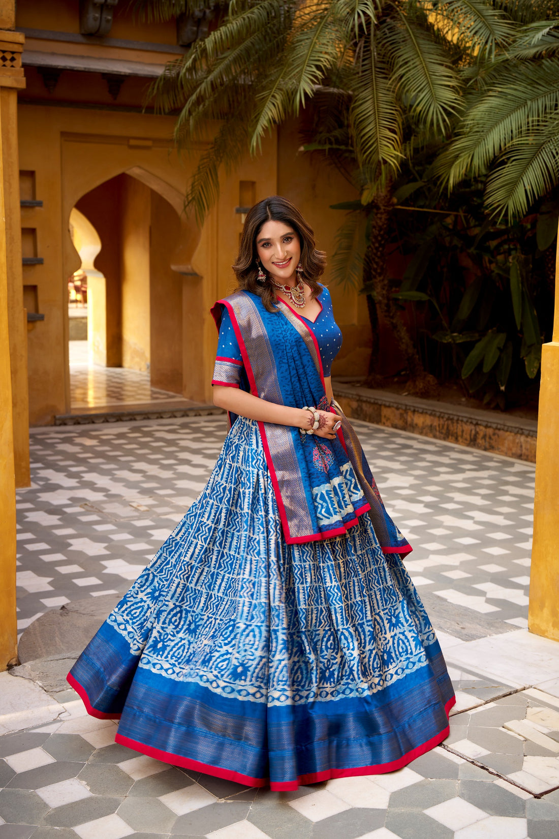 Traditional Dola Silk Lehenga with Batik Print SurMira Fashion