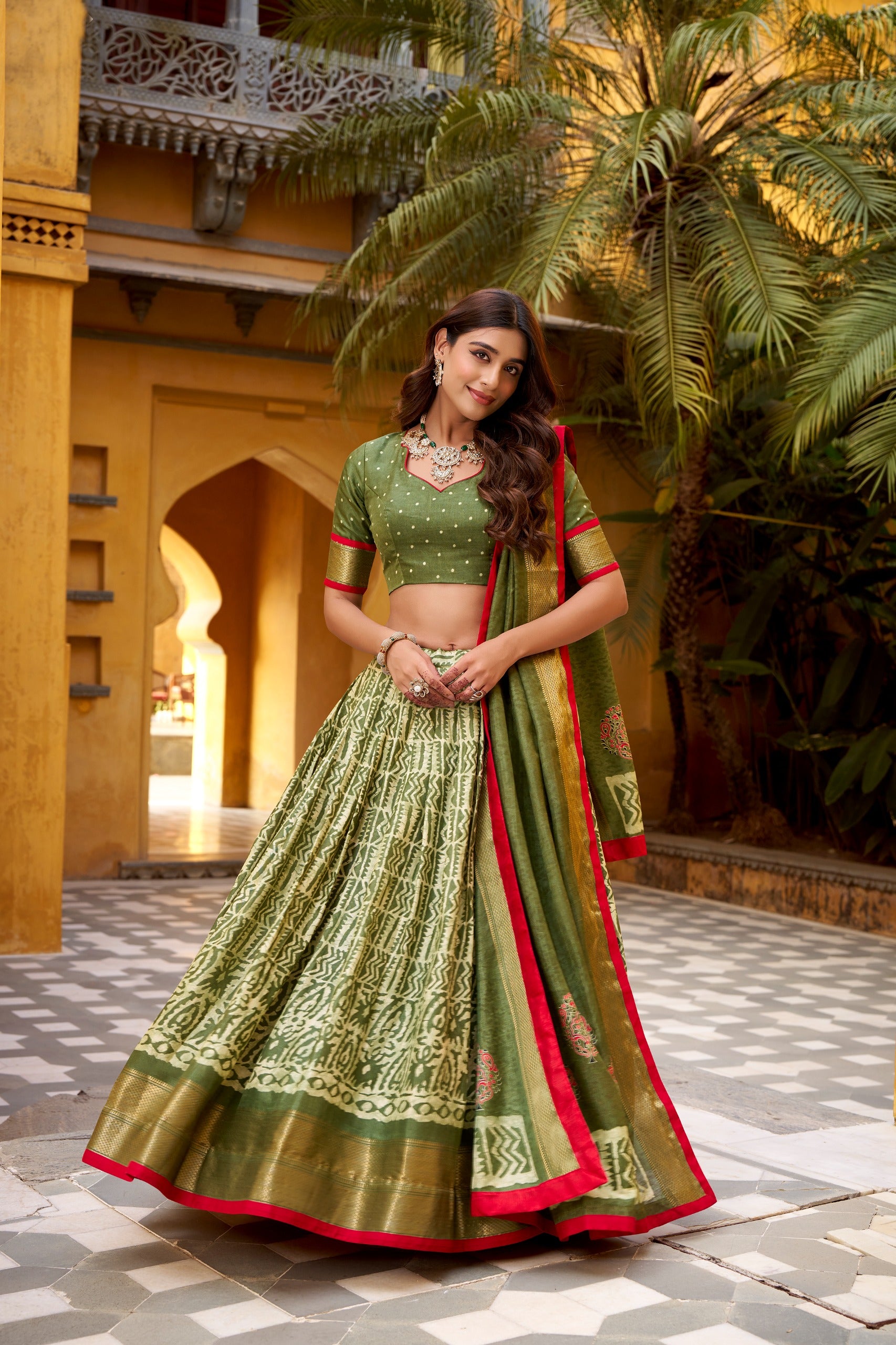 Designer Dola Silk Batik Print Lehenga Choli for Women SurMira Fashion