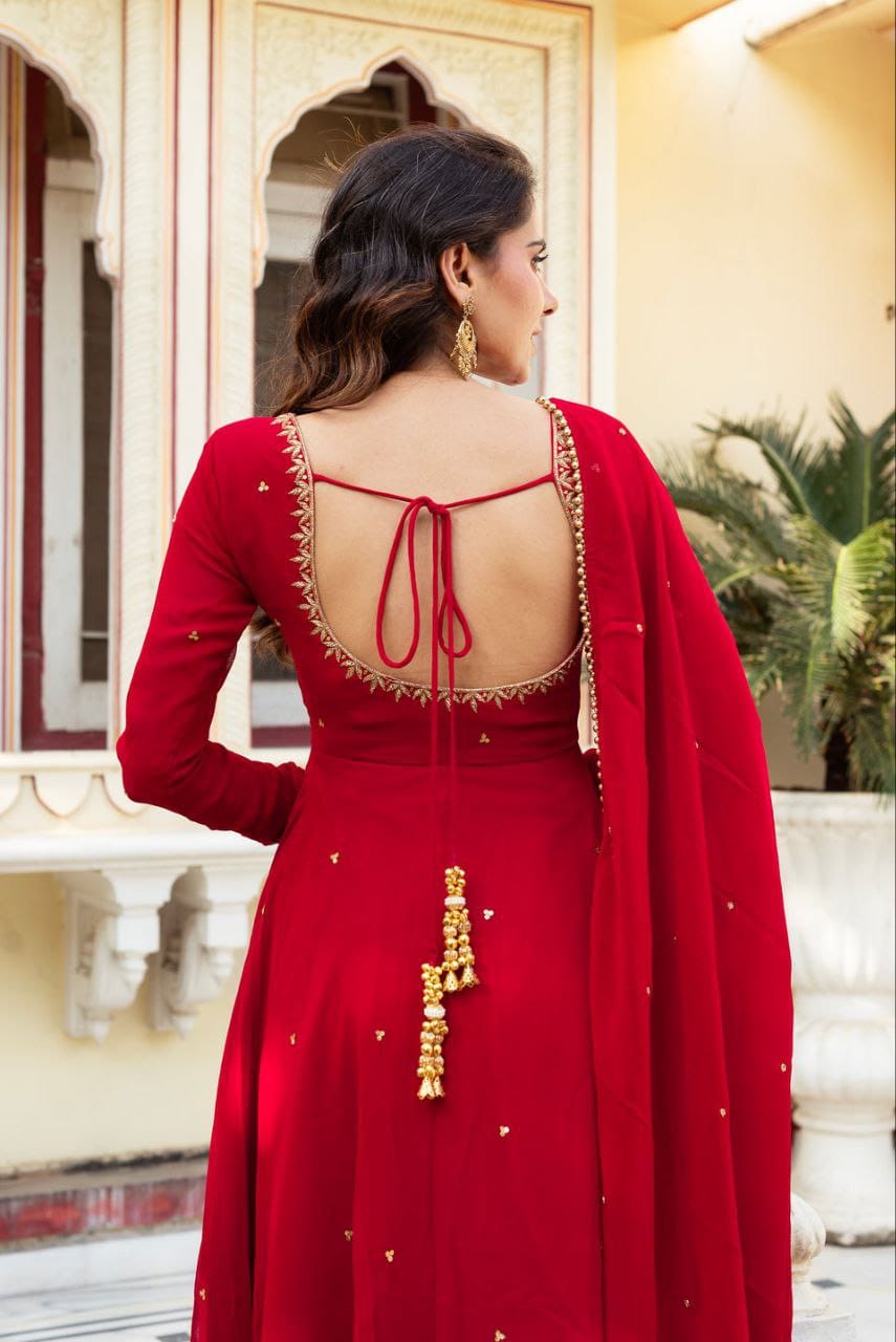 Women’s Fox Georgette Anarkali Suit Set with Handwork & Sequence Flair Dupatta SurMira Fashion