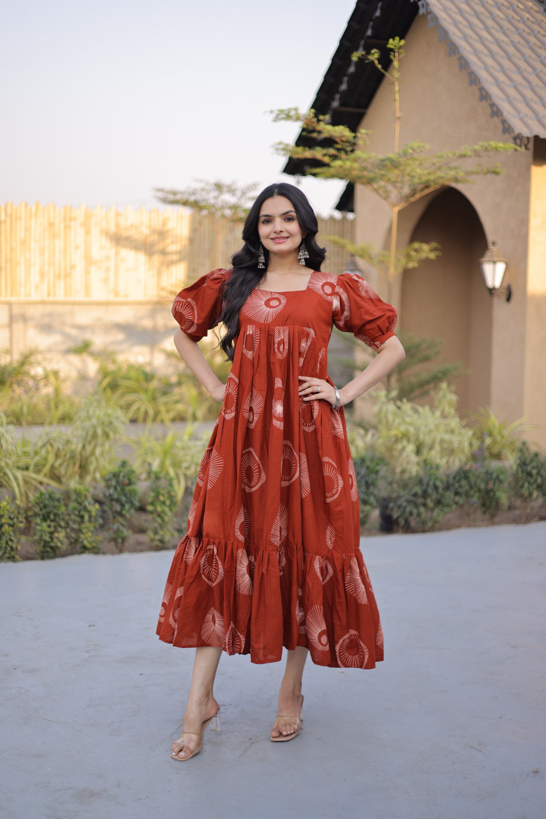 Women’s Printed Cotton Kurti with Puff Sleeves & Square Neck SurMira Fashion
