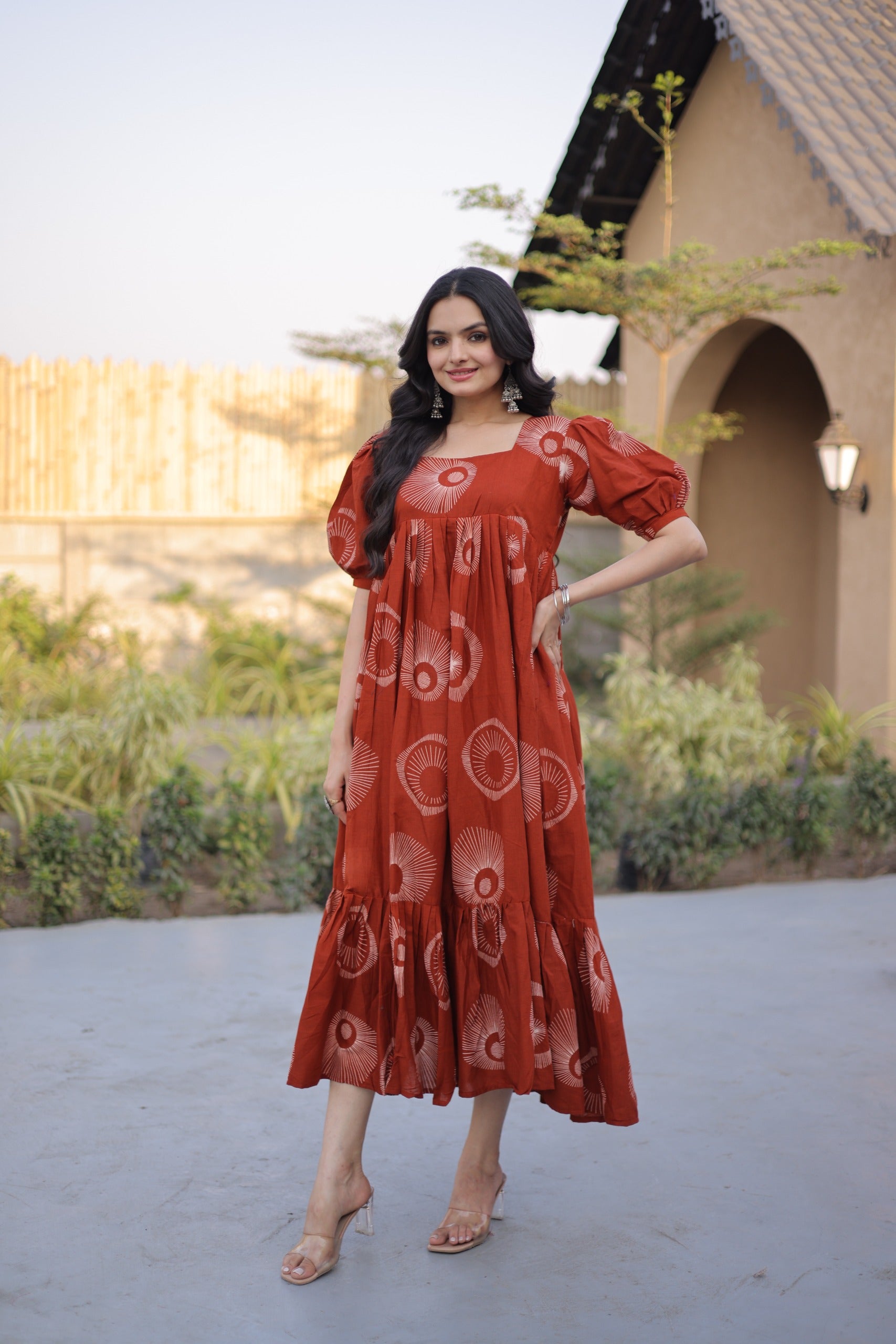 Women’s Printed Cotton Kurti with Puff Sleeves & Square Neck SurMira Fashion