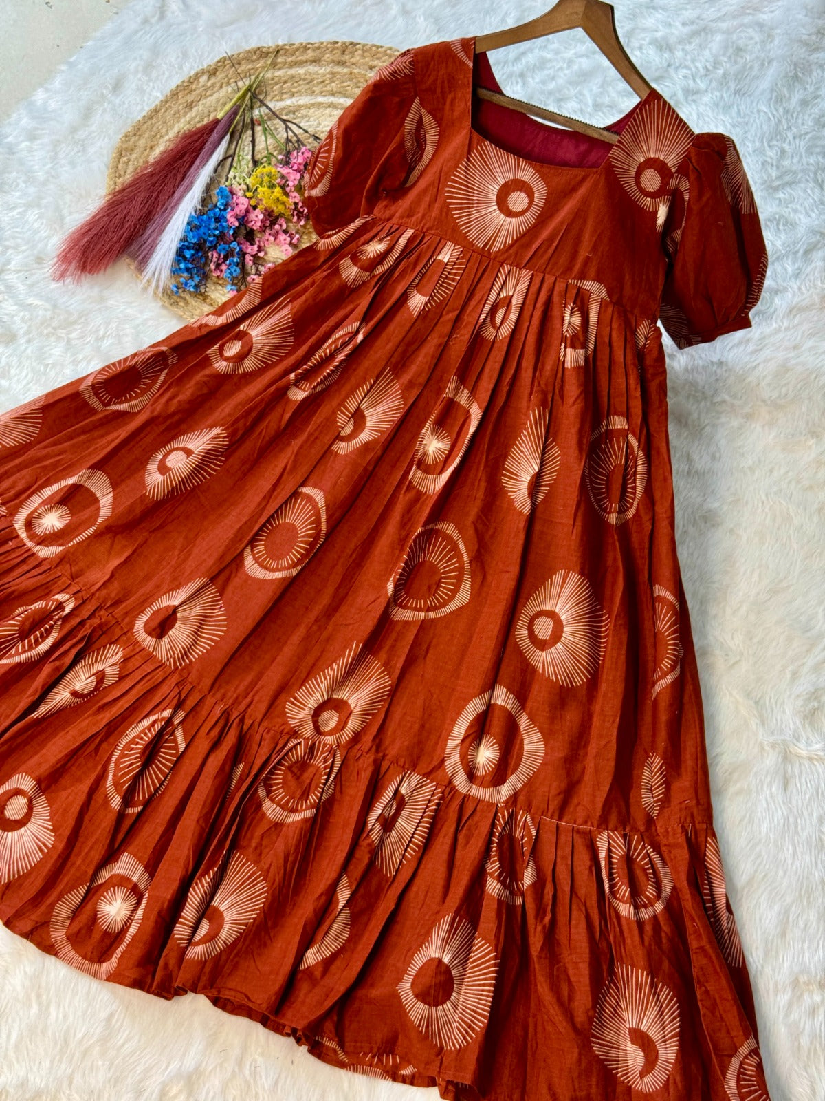 Women’s Printed Cotton Kurti with Puff Sleeves & Square Neck SurMira Fashion