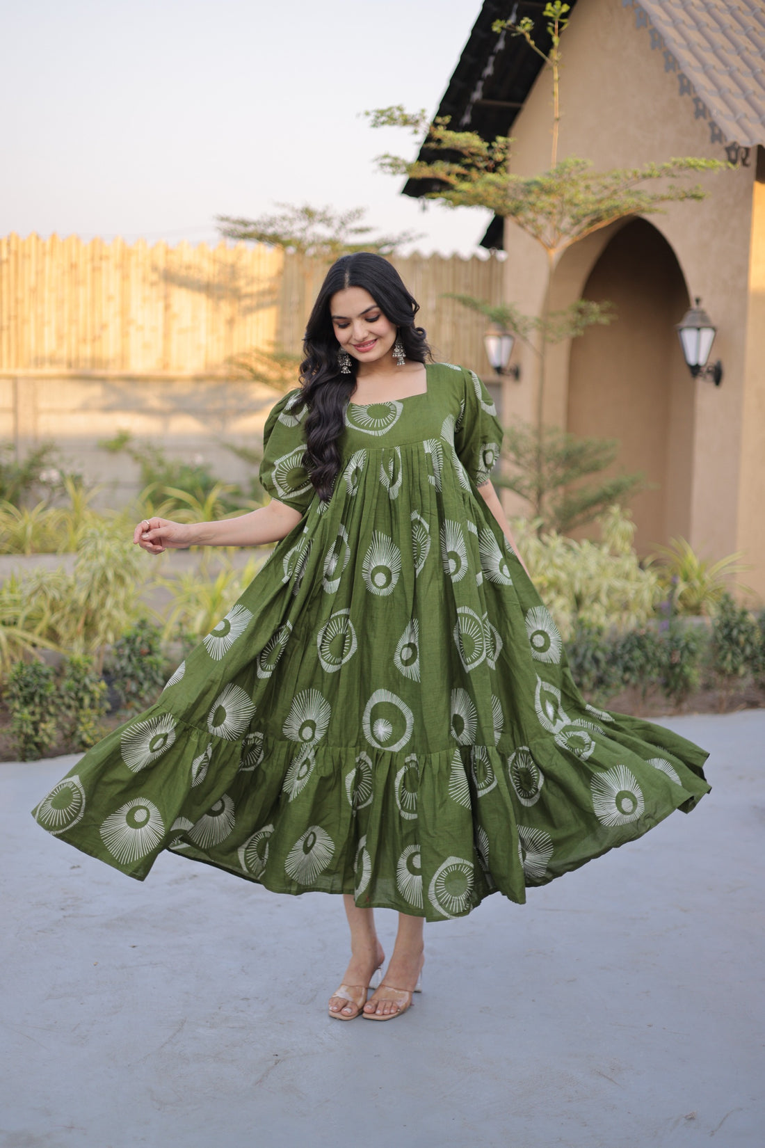 Women’s Printed Cotton Kurti with Puff Sleeves & Square Neck SurMira Fashion