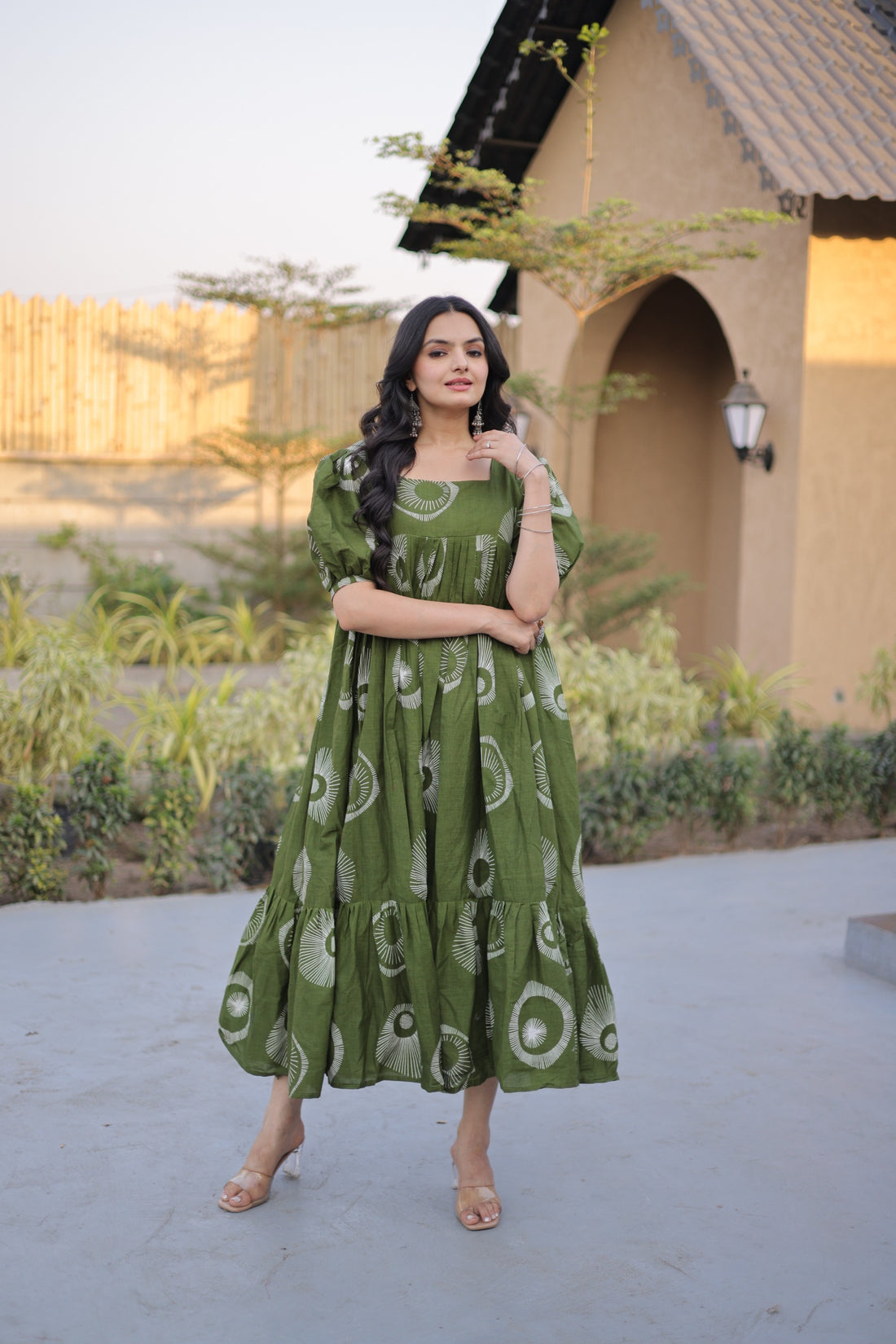 Women’s Printed Cotton Kurti with Puff Sleeves & Square Neck SurMira Fashion