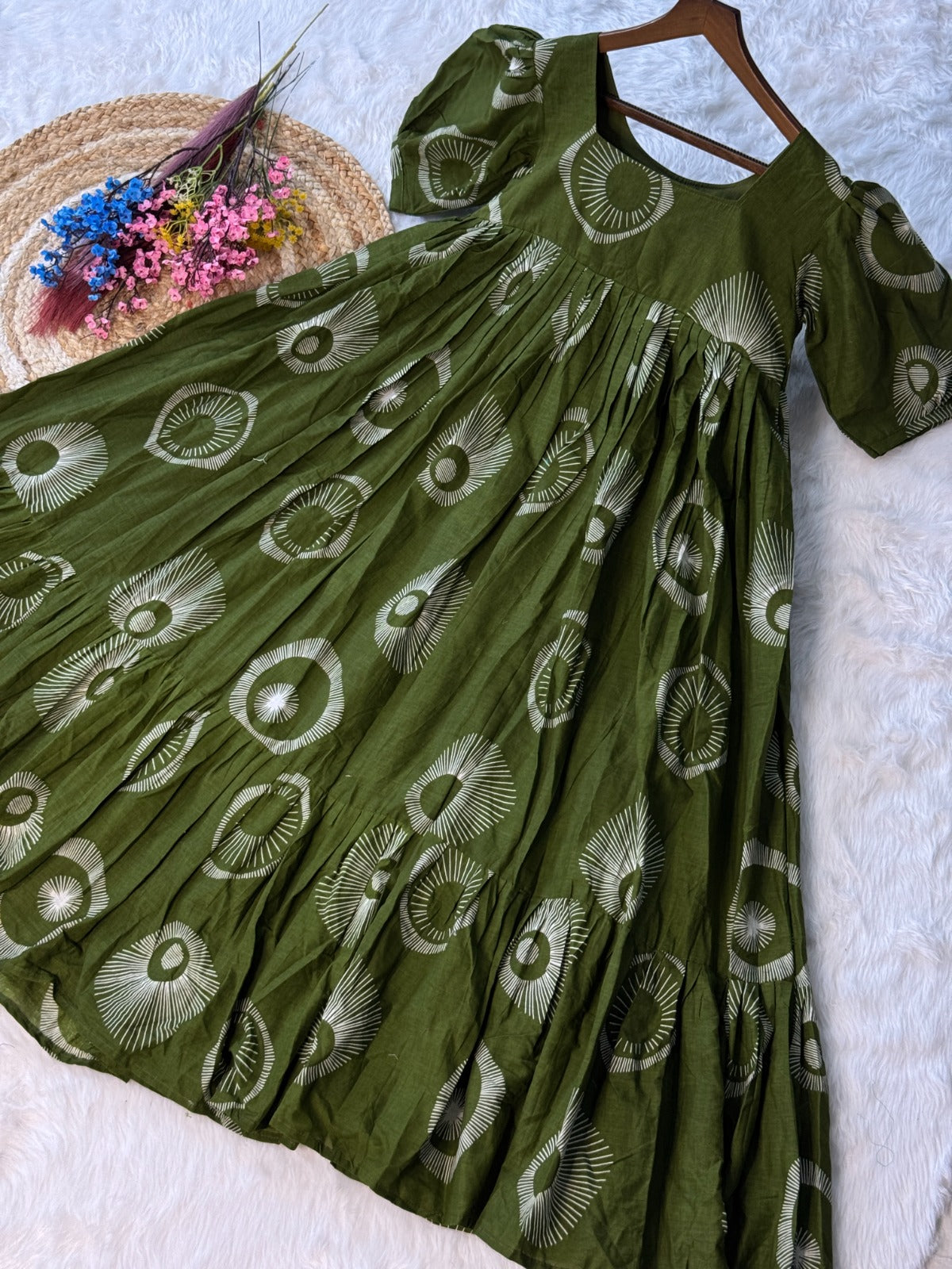 Women’s Printed Cotton Kurti with Puff Sleeves & Square Neck SurMira Fashion