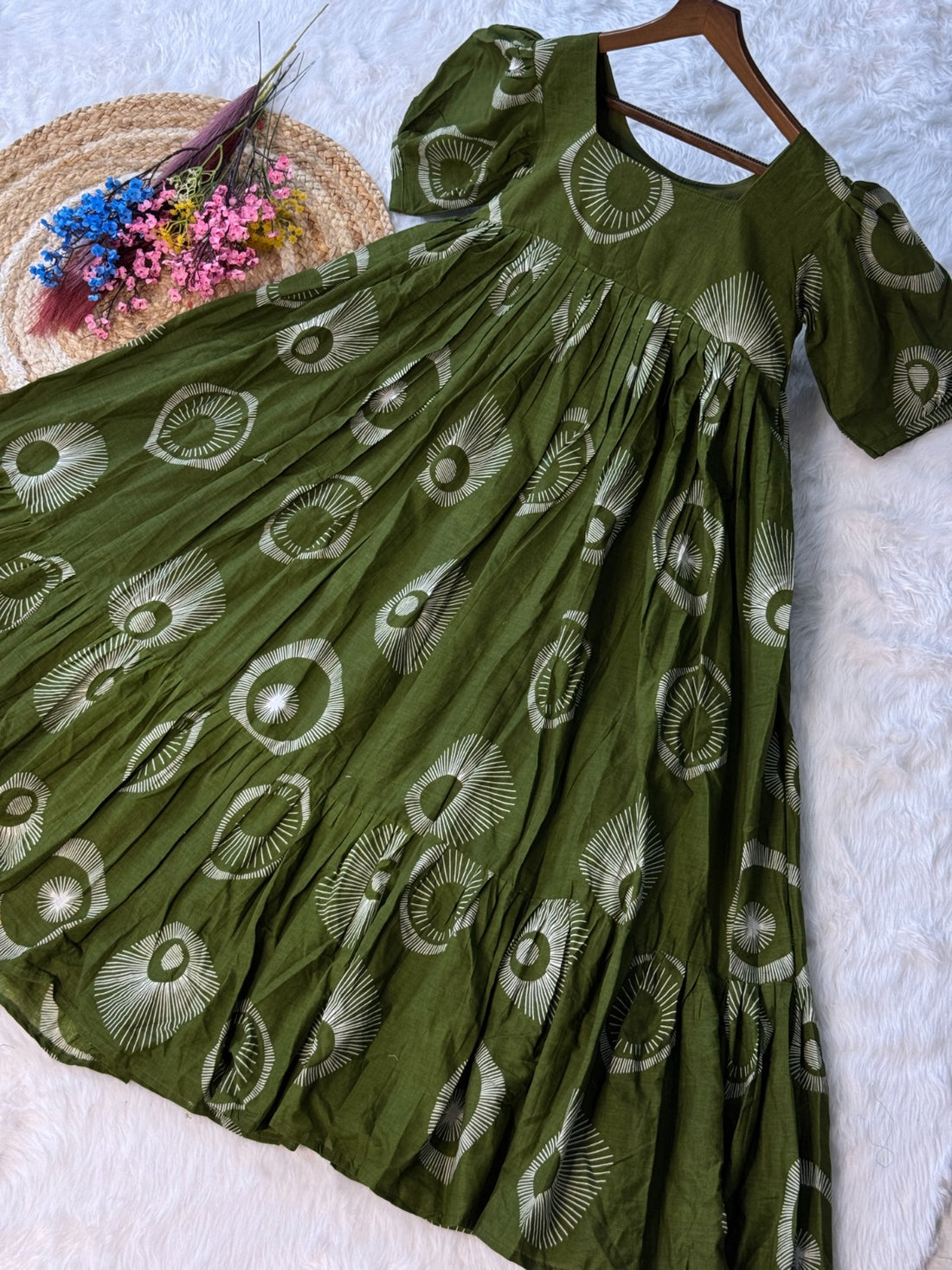 Women’s Printed Cotton Kurti with Puff Sleeves & Square Neck SurMira Fashion