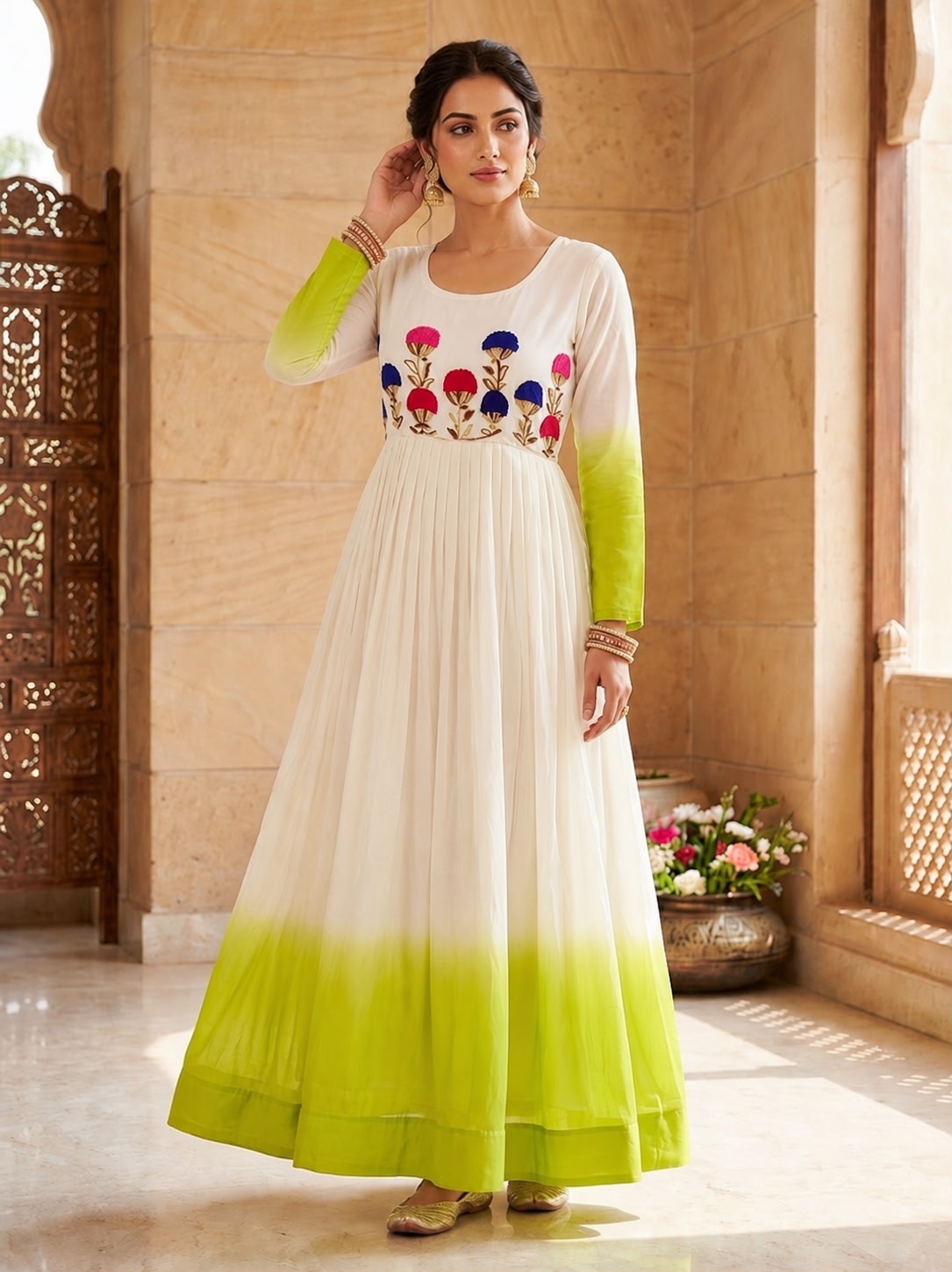 Women’s Star Georgette Gown with Embroidery Woolen Thread Work SurMira Fashion