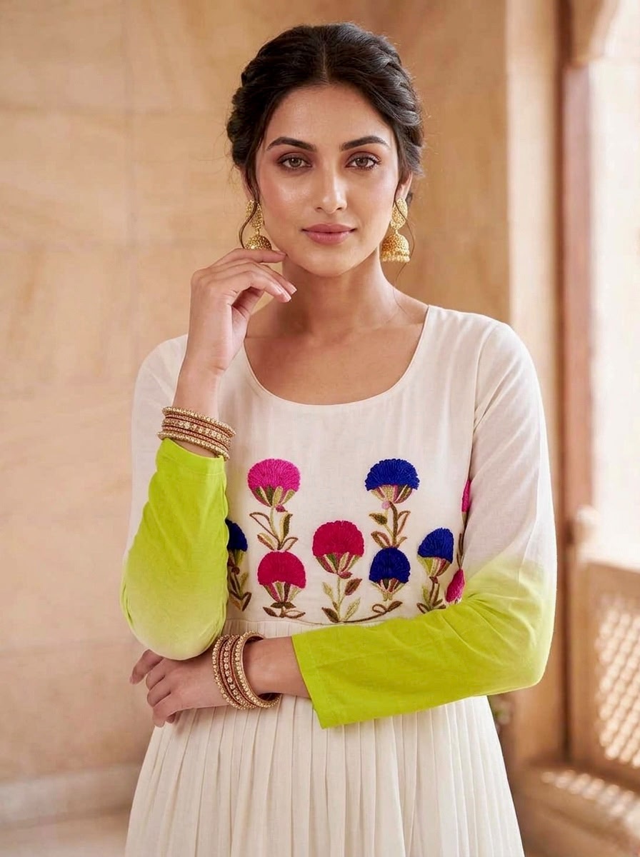 Women’s Star Georgette Gown with Embroidery Woolen Thread Work SurMira Fashion