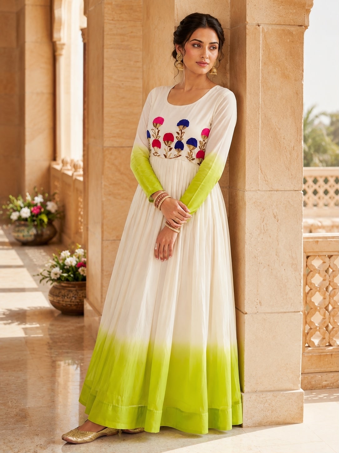 Women’s Star Georgette Gown with Embroidery Woolen Thread Work SurMira Fashion