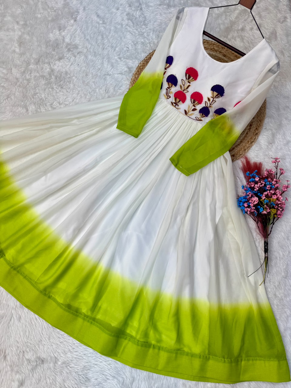 Women’s Star Georgette Gown with Embroidery Woolen Thread Work SurMira Fashion