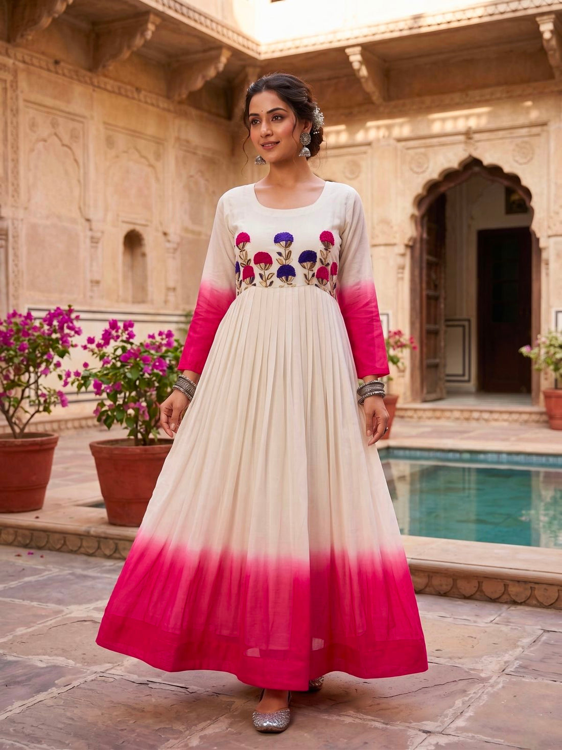 Women’s Star Georgette Gown with Embroidery Woolen Thread Work SurMira Fashion