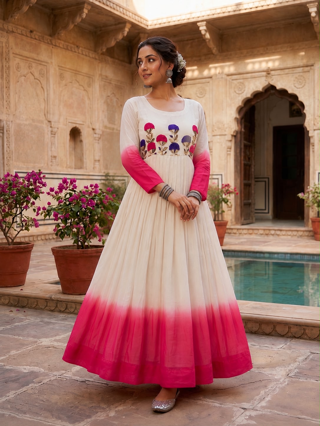 Women’s Star Georgette Gown with Embroidery Woolen Thread Work SurMira Fashion