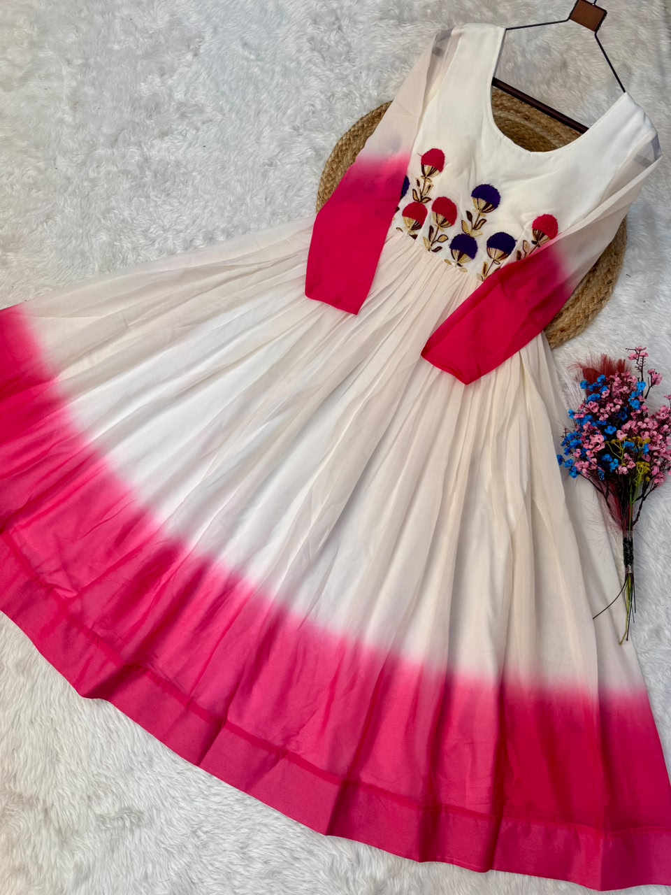 Women’s Star Georgette Gown with Embroidery Woolen Thread Work SurMira Fashion