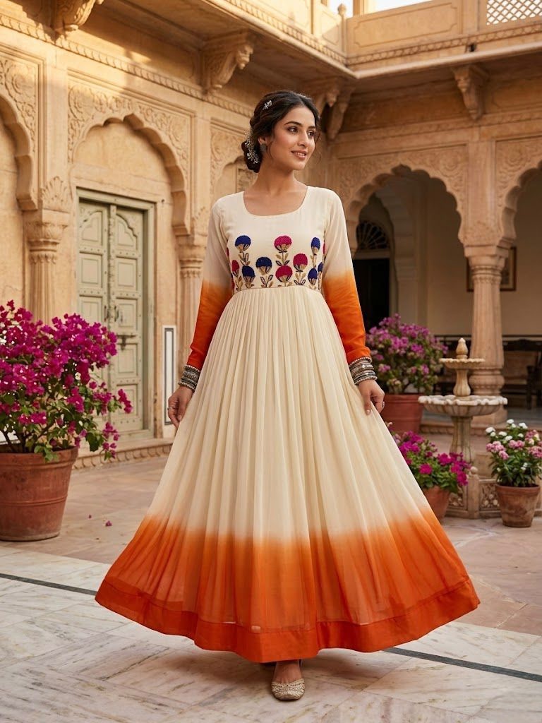 Women’s Star Georgette Gown with Embroidery Woolen Thread Work SurMira Fashion