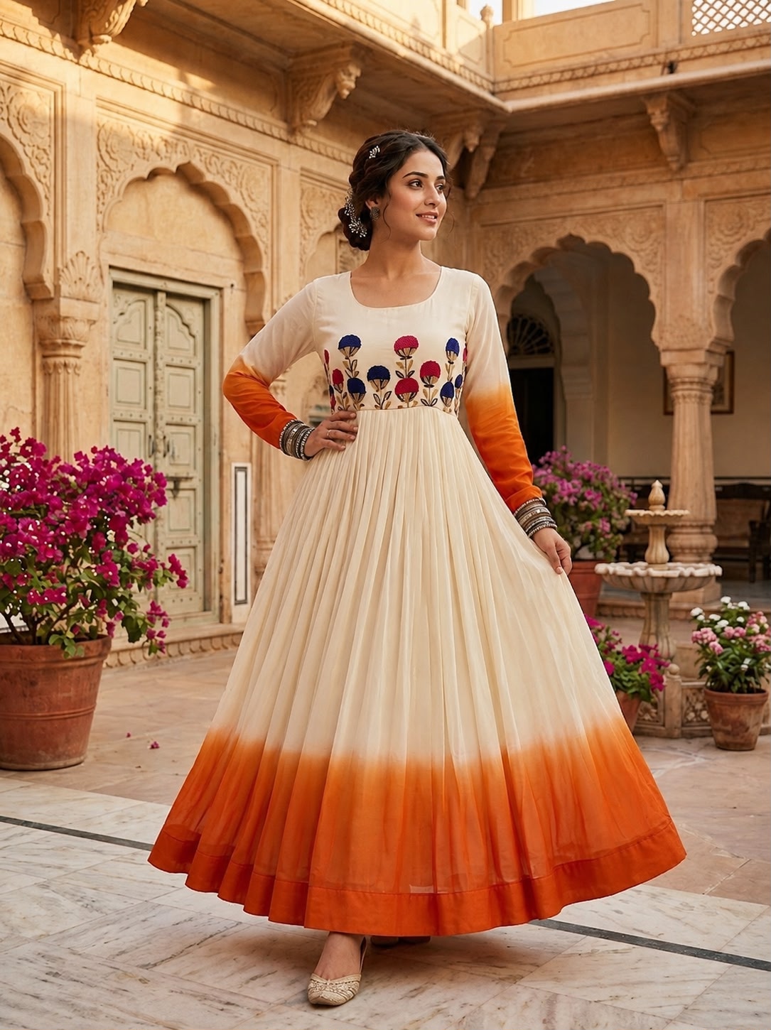Women’s Star Georgette Gown with Embroidery Woolen Thread Work SurMira Fashion