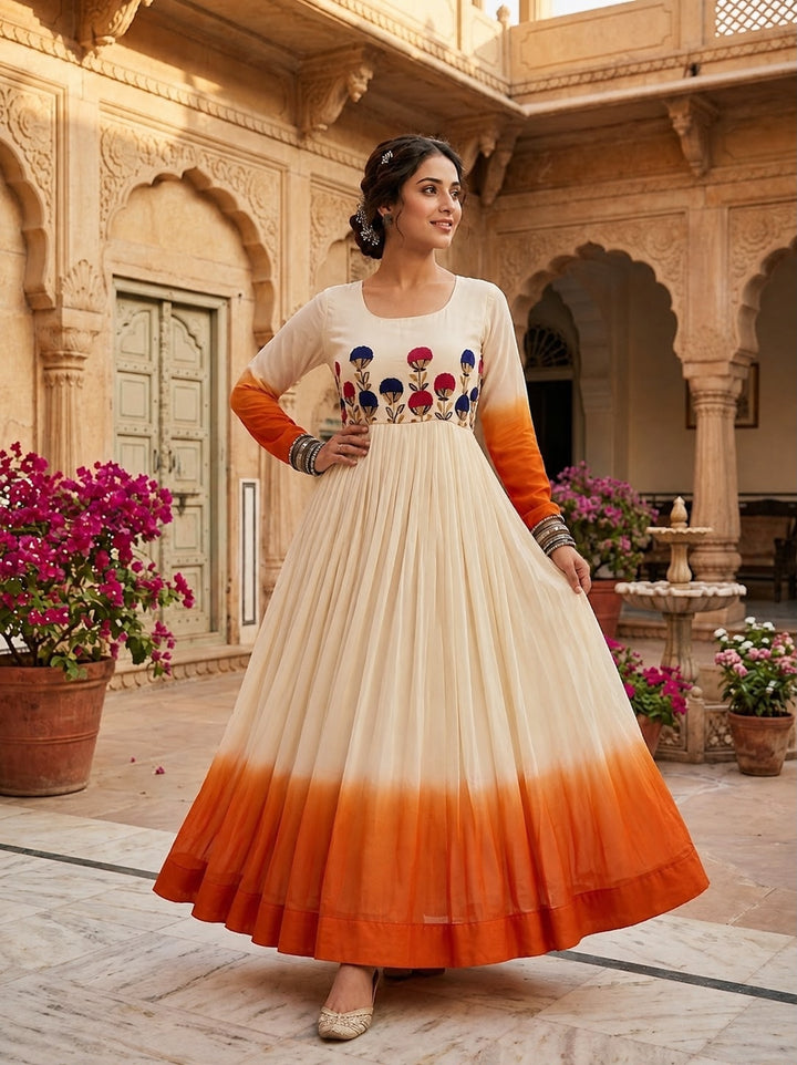 Women’s Star Georgette Gown with Embroidery Woolen Thread Work SurMira Fashion