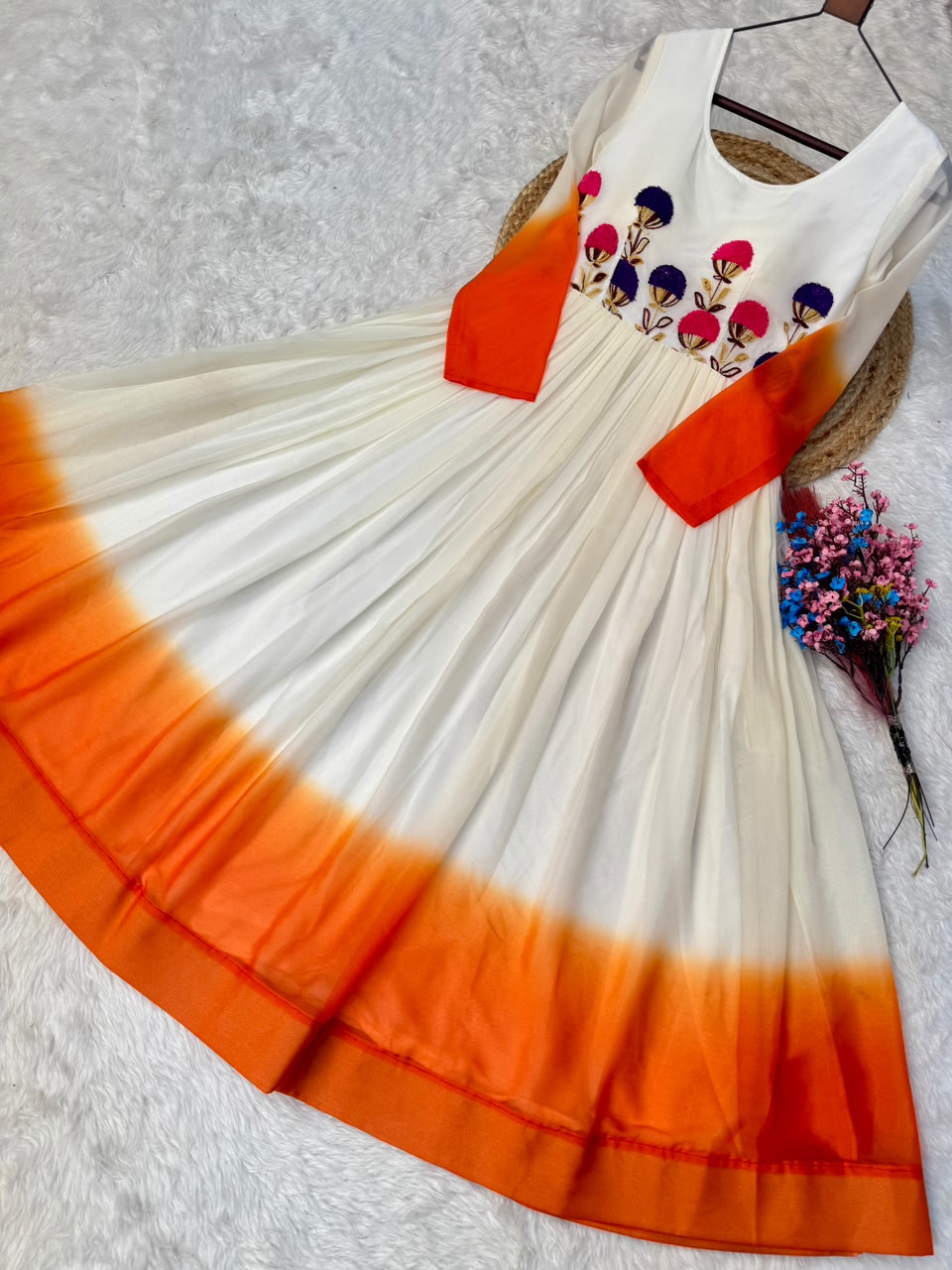 Women’s Star Georgette Gown with Embroidery Woolen Thread Work SurMira Fashion