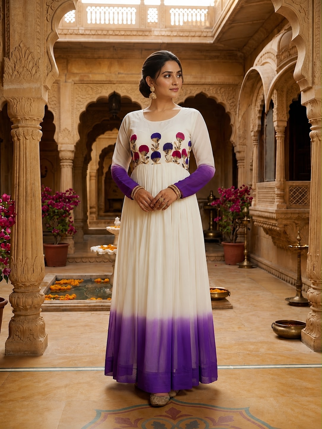 Women’s Star Georgette Gown with Embroidery Woolen Thread Work SurMira Fashion