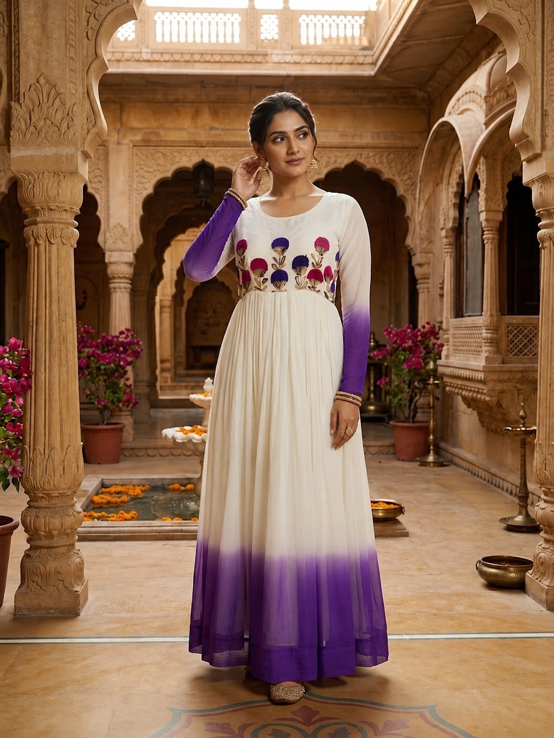 Women’s Star Georgette Gown with Embroidery Woolen Thread Work SurMira Fashion